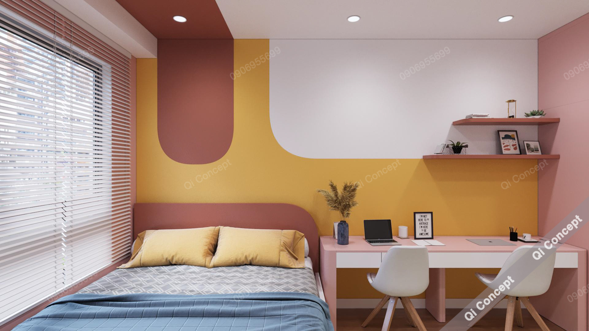 Thiết kế phòng ngủ phong cách Color Block - Không gian làm việc và nghỉ ngơi.