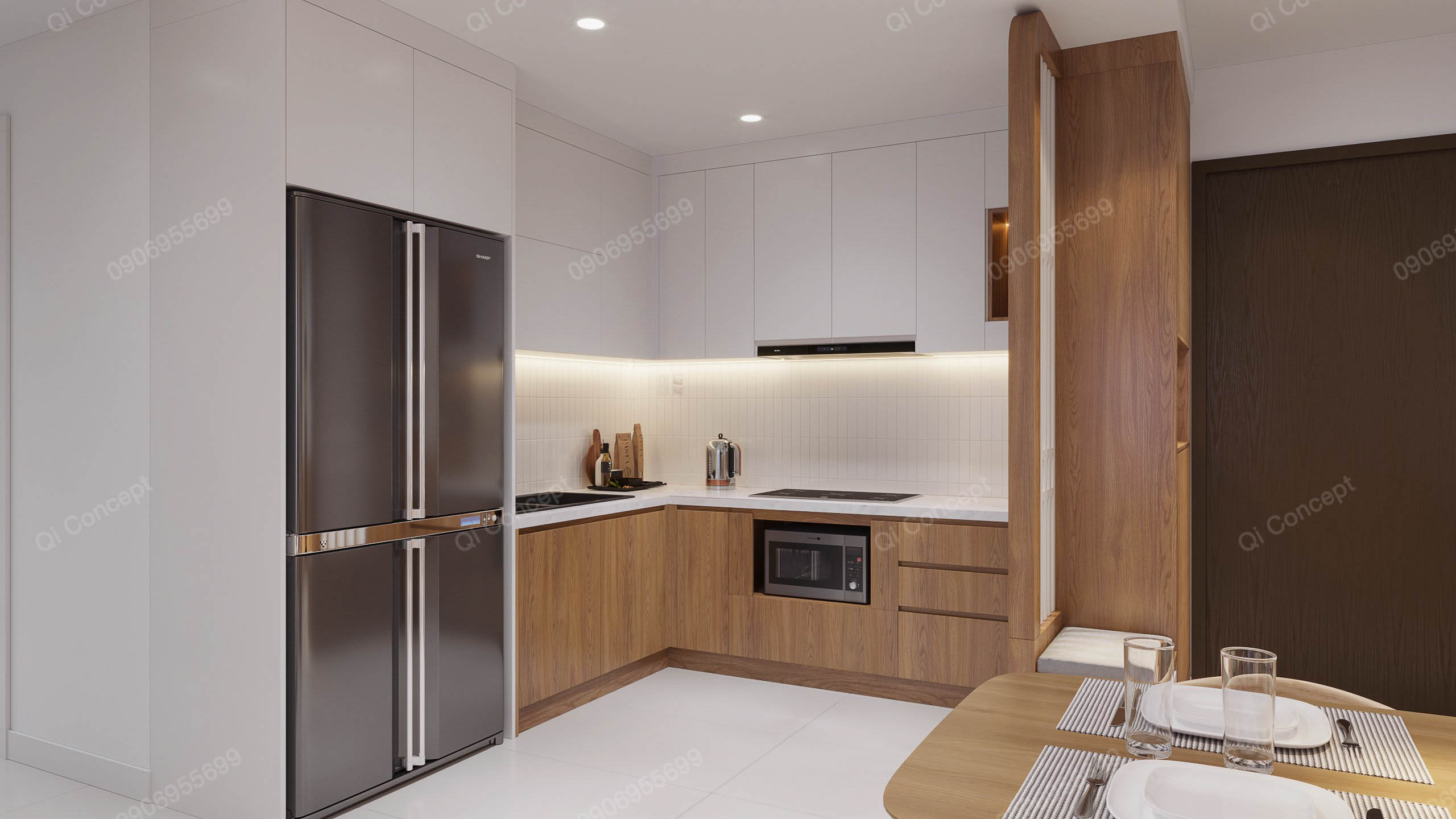 Căn bếp phong cách hiện đại tone trầm ấm