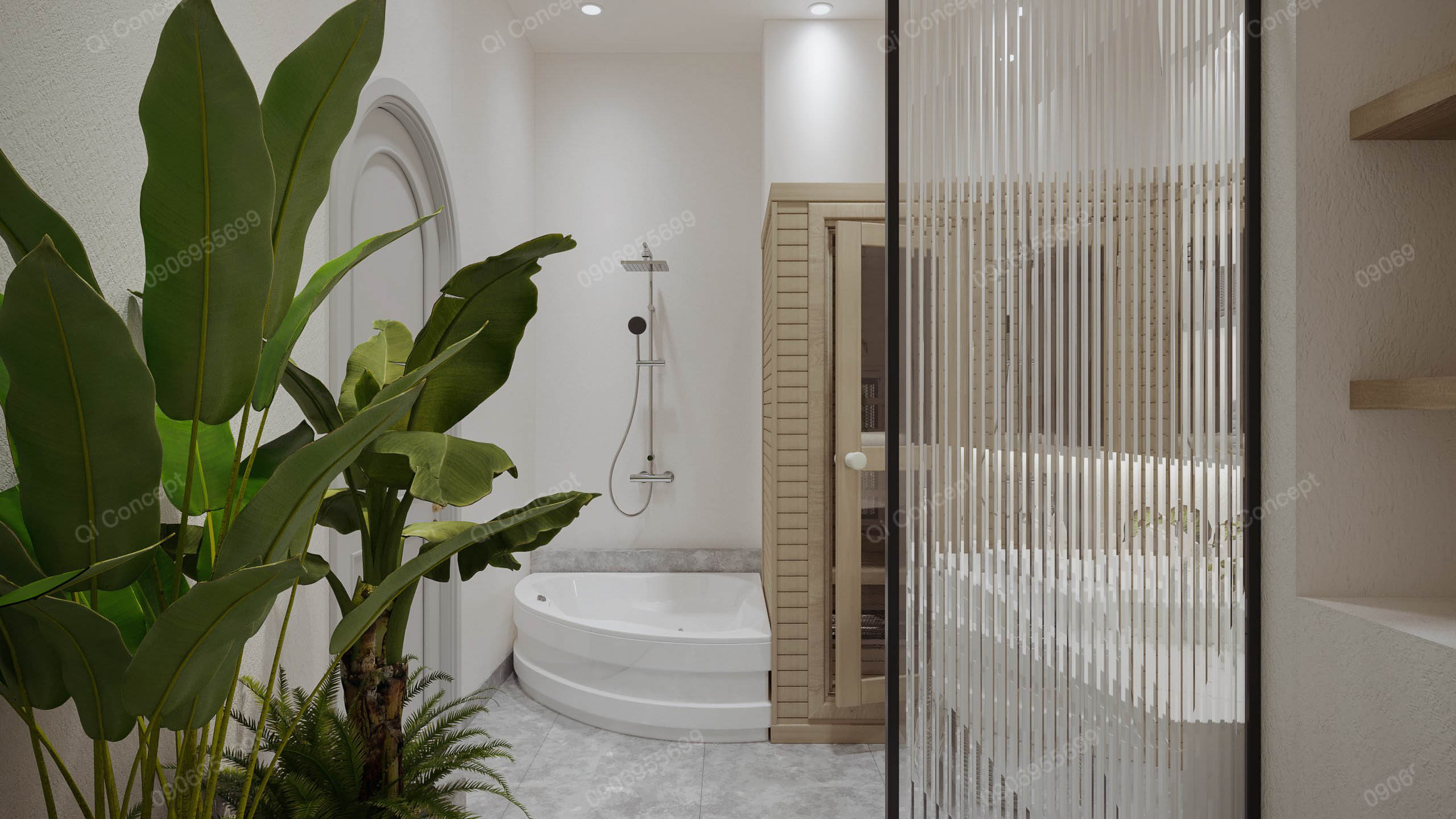 Thiết kế phòng tắm phong cách Hiện Đại mix Japandi