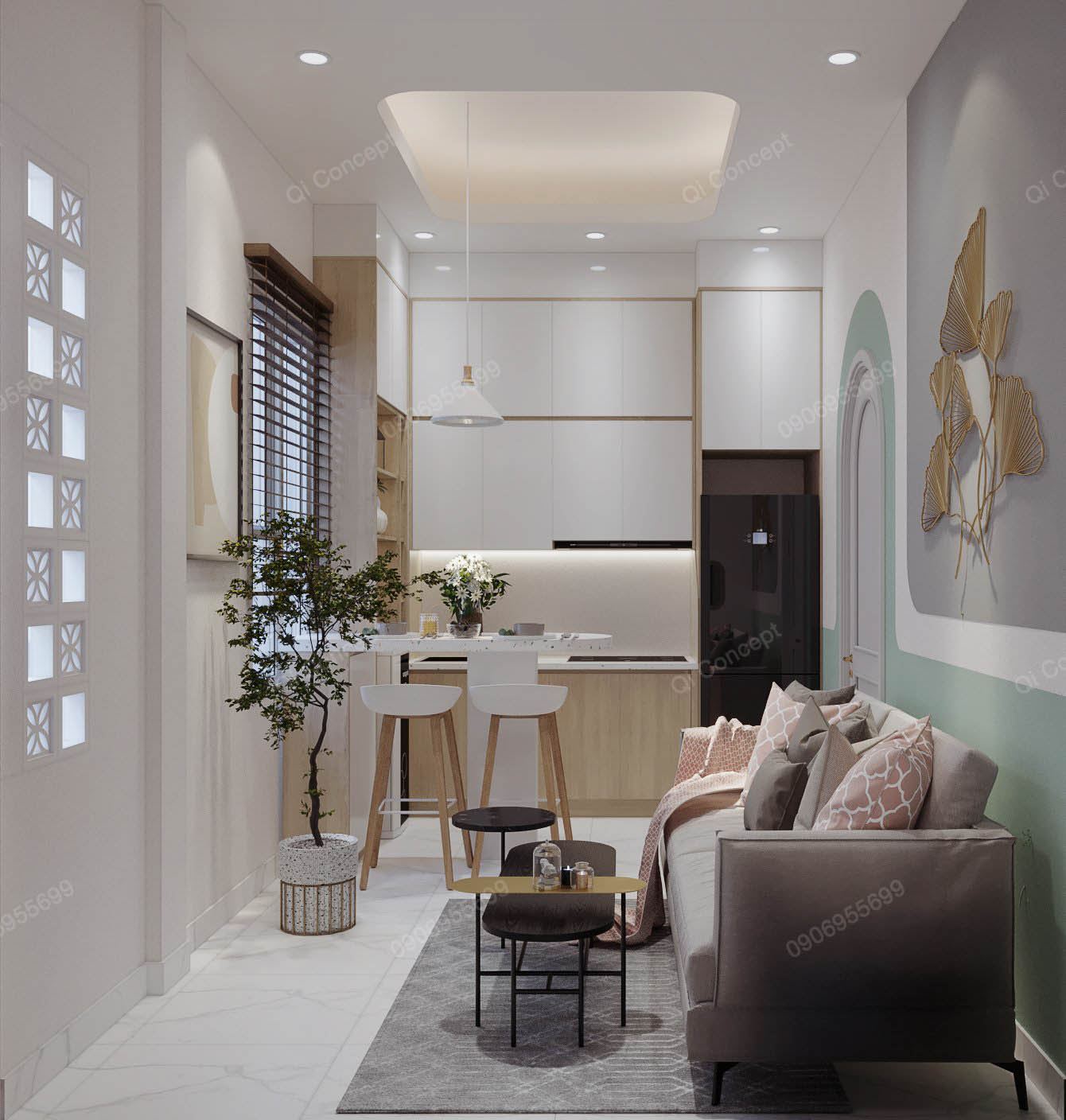 Không Gian Nội Thất Phong Cách Thiết Kế Nhà Phố Color Block Japandi