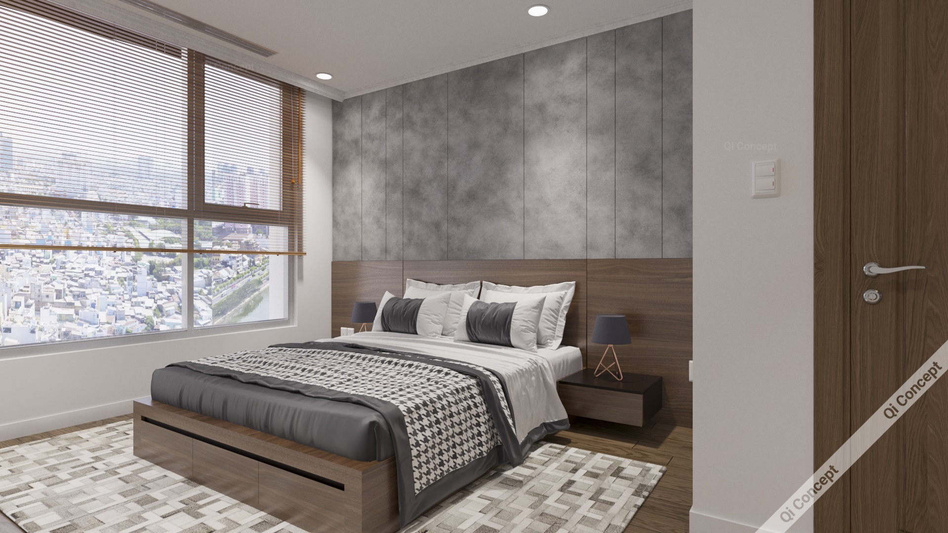 Phòng ngủ Phong Cách Nội Thất Industrial - Cửa sổ lớn và ánh sáng tự nhiên.