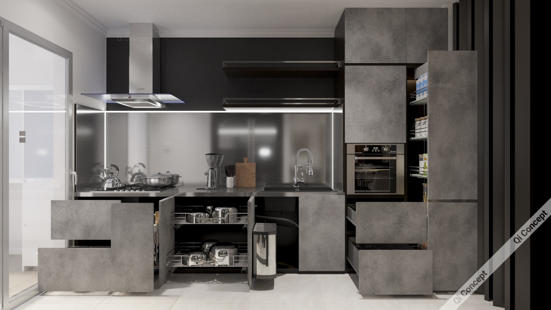 Nội thất bếp Phong Cách Nội Thất Industrial - Tủ bếp thông minh.