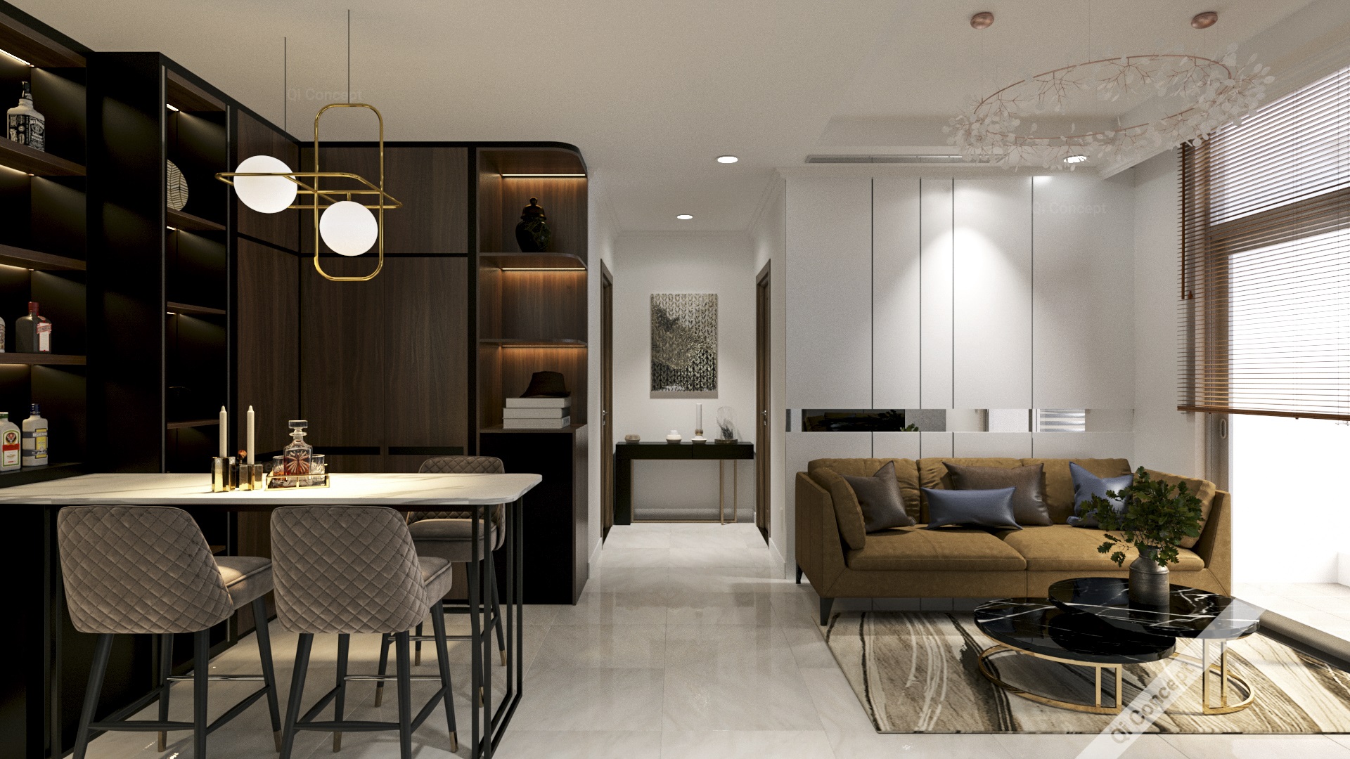 Phòng khách Phong Cách Nội Thất Industrial - Bàn ăn và tủ trang trí.