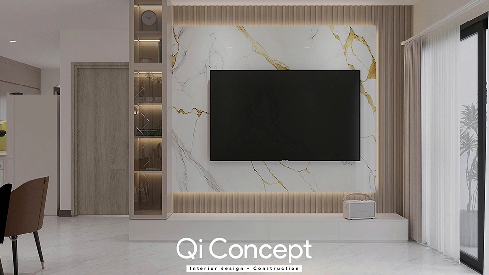 Vách tivi phòng khách The River Thủ Thiêm đẳng cấp