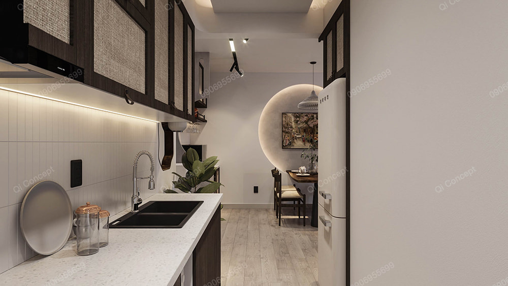 Gian bếp chữ I mang phong cách Wabi Sabi hòa nhập với thiên nhiên Gian bếp chữ I mang phong cách Wabi Sabi hòa nhập với thiên nhiên