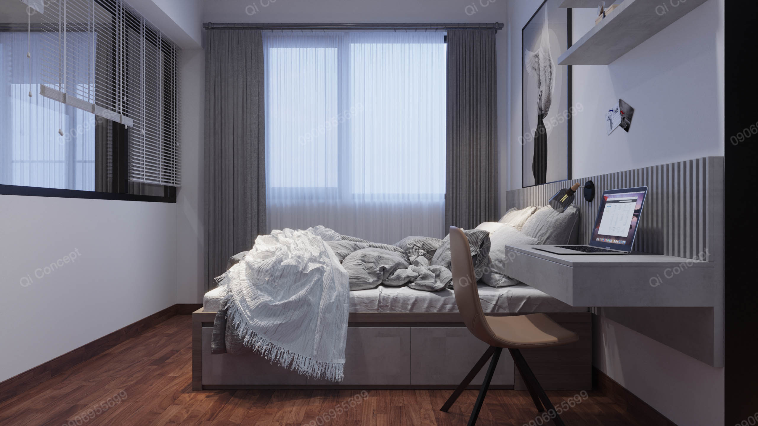 Không gian nội thất phòng ngủ hiện đại của căn hộ