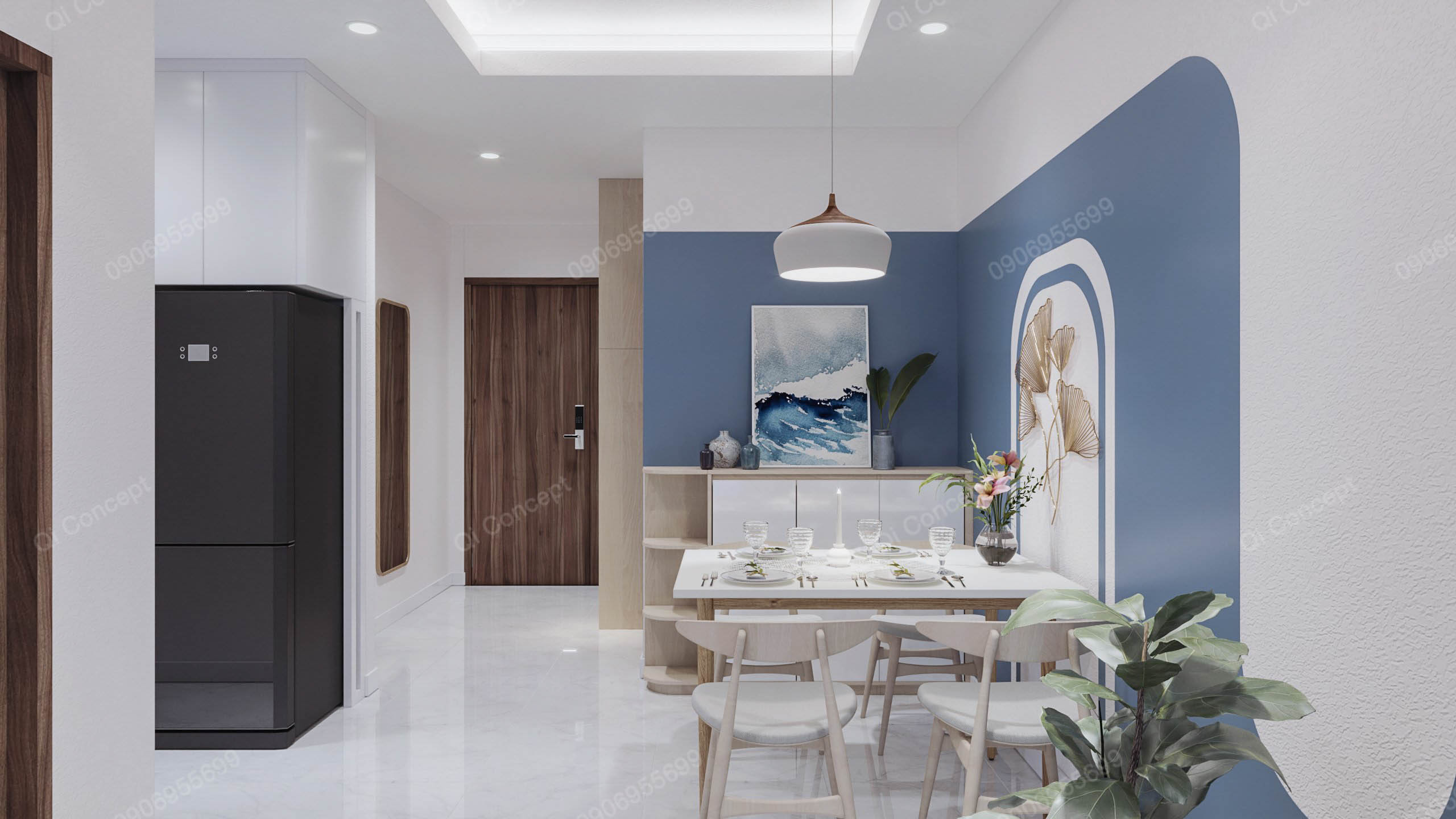 Mẫu thiết kế căn hộ 2PN phong cách Color Block đa sắc màu