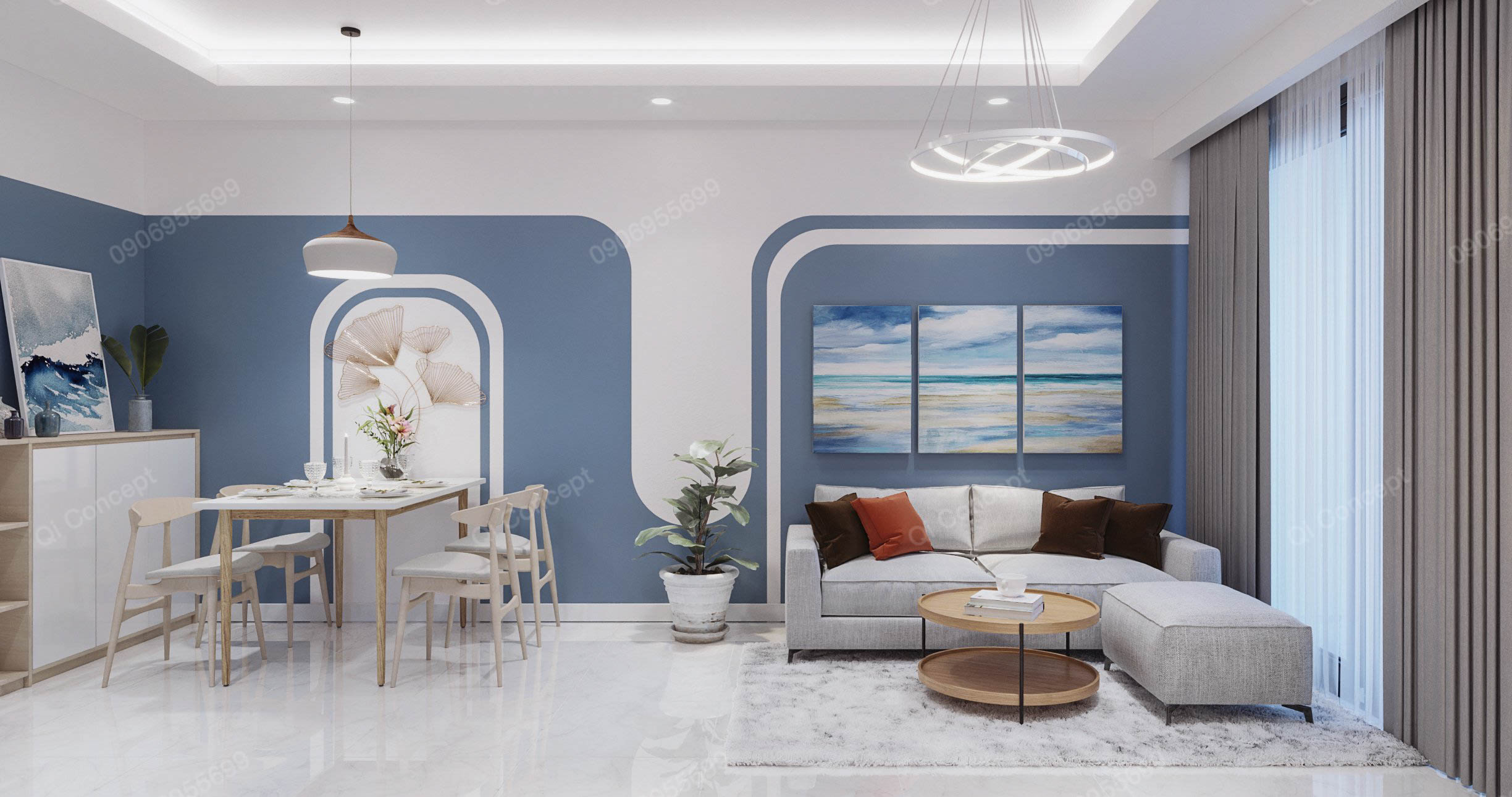 Mẫu thiết kế căn hộ 2PN phong cách Color Block đa sắc màu