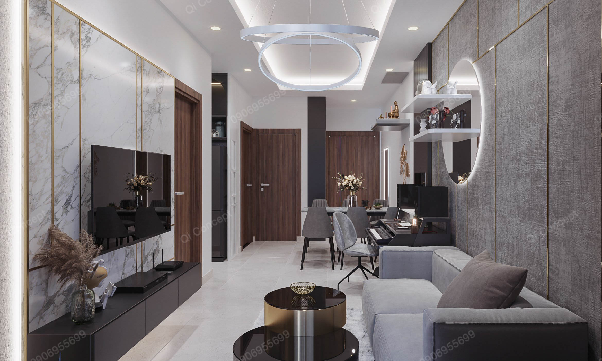 Mẫu thiết kế nội thất căn hộ 2PN Q7 Saigon Riverside Complex gam trung tính