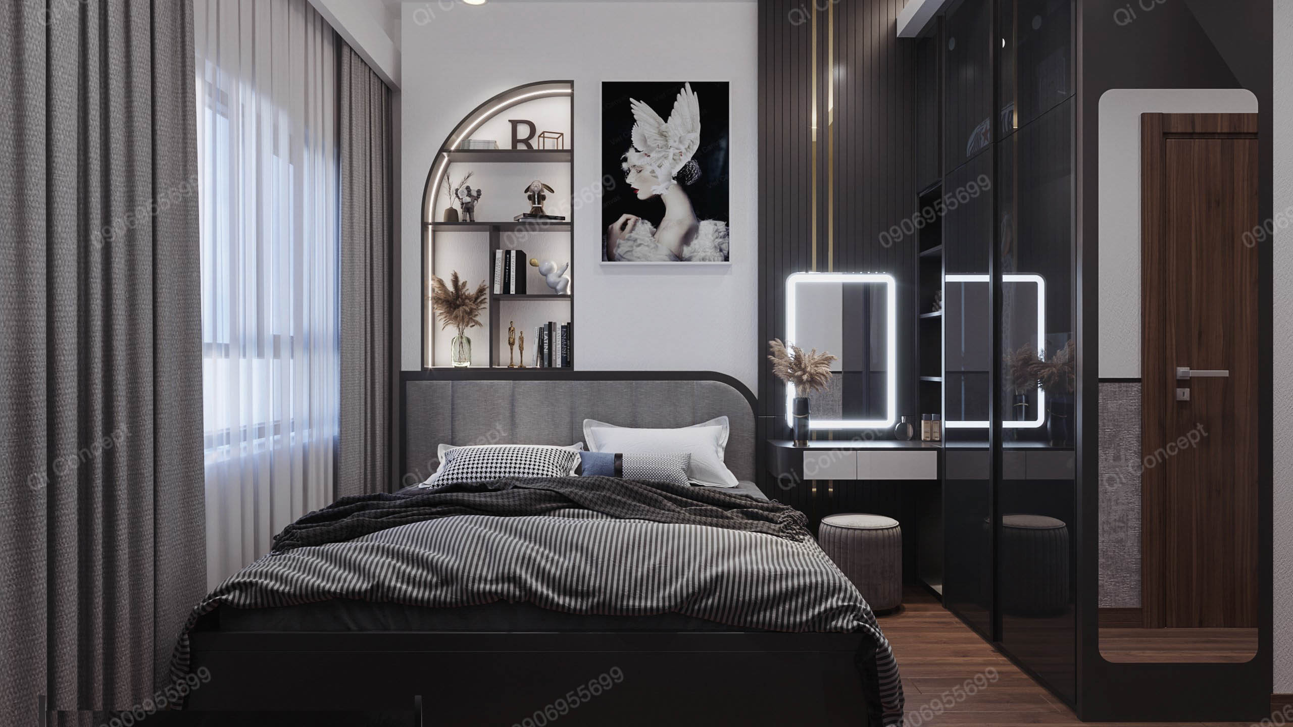 Mẫu thiết kế nội thất căn hộ 2PN Q7 Saigon Riverside Complex gam trung tính