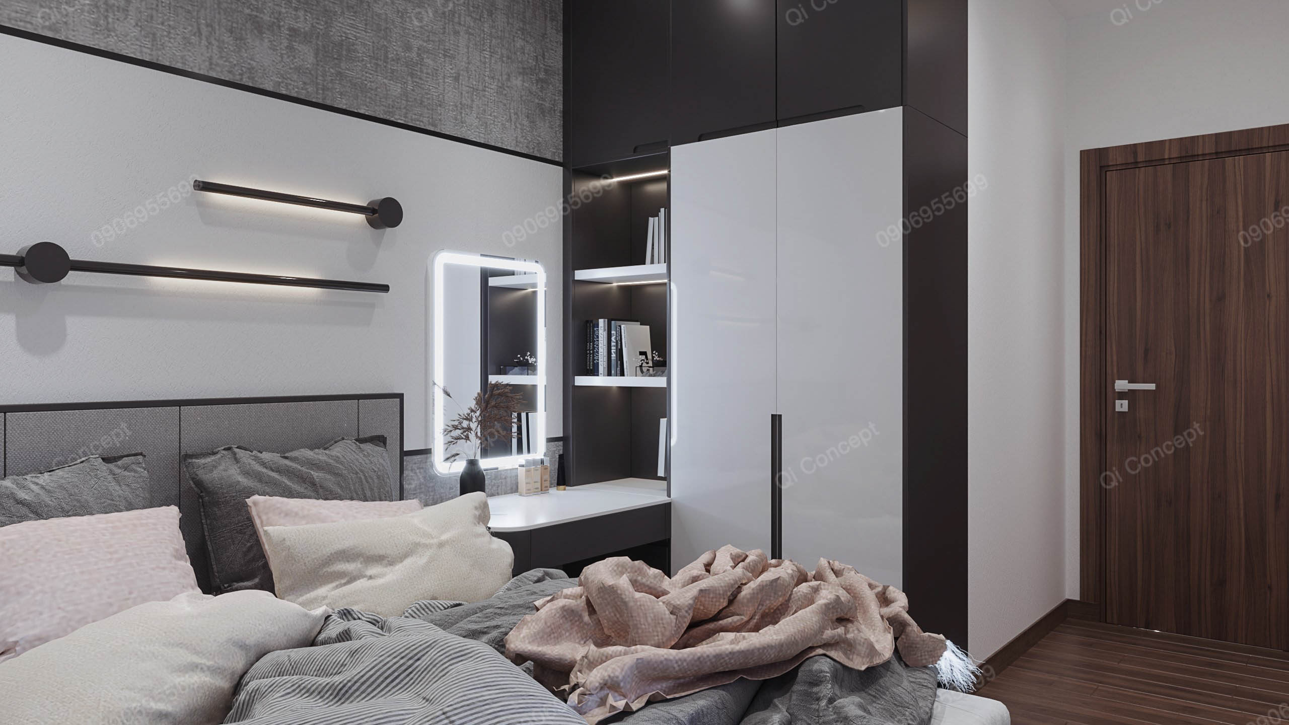 Mẫu thiết kế nội thất căn hộ 2PN Q7 Saigon Riverside Complex gam trung tính
