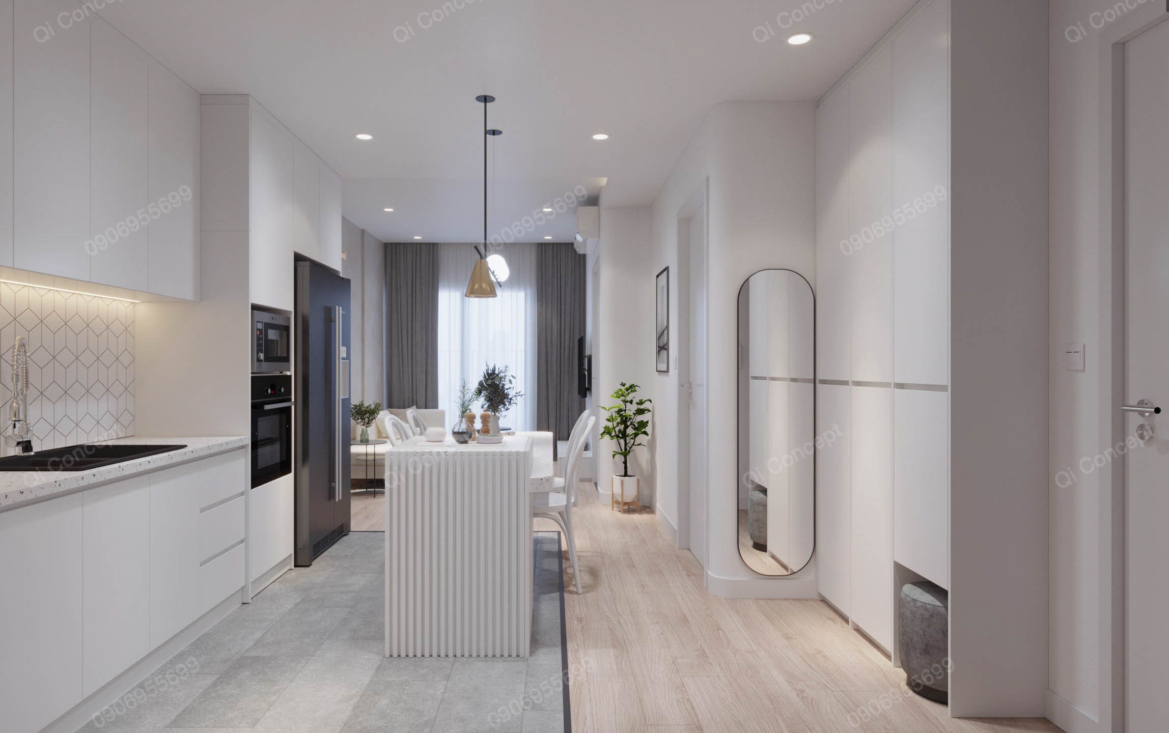 Mẫu thiết kế căn hộ Q7 Saigon Riverside Complex 1PN + 1 tone sáng