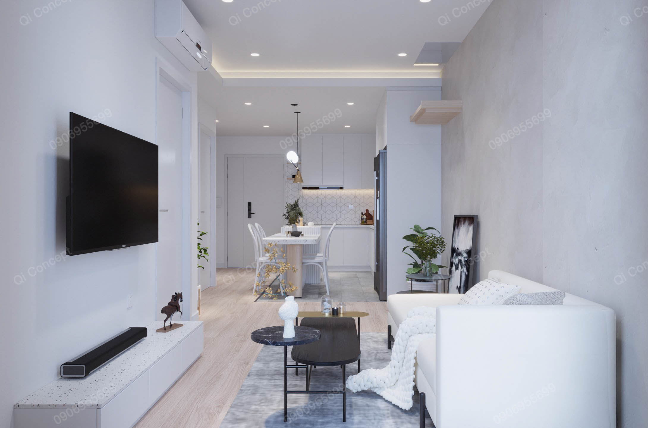 Mẫu thiết kế căn hộ Q7 Saigon Riverside Complex 1PN + 1 tone sáng