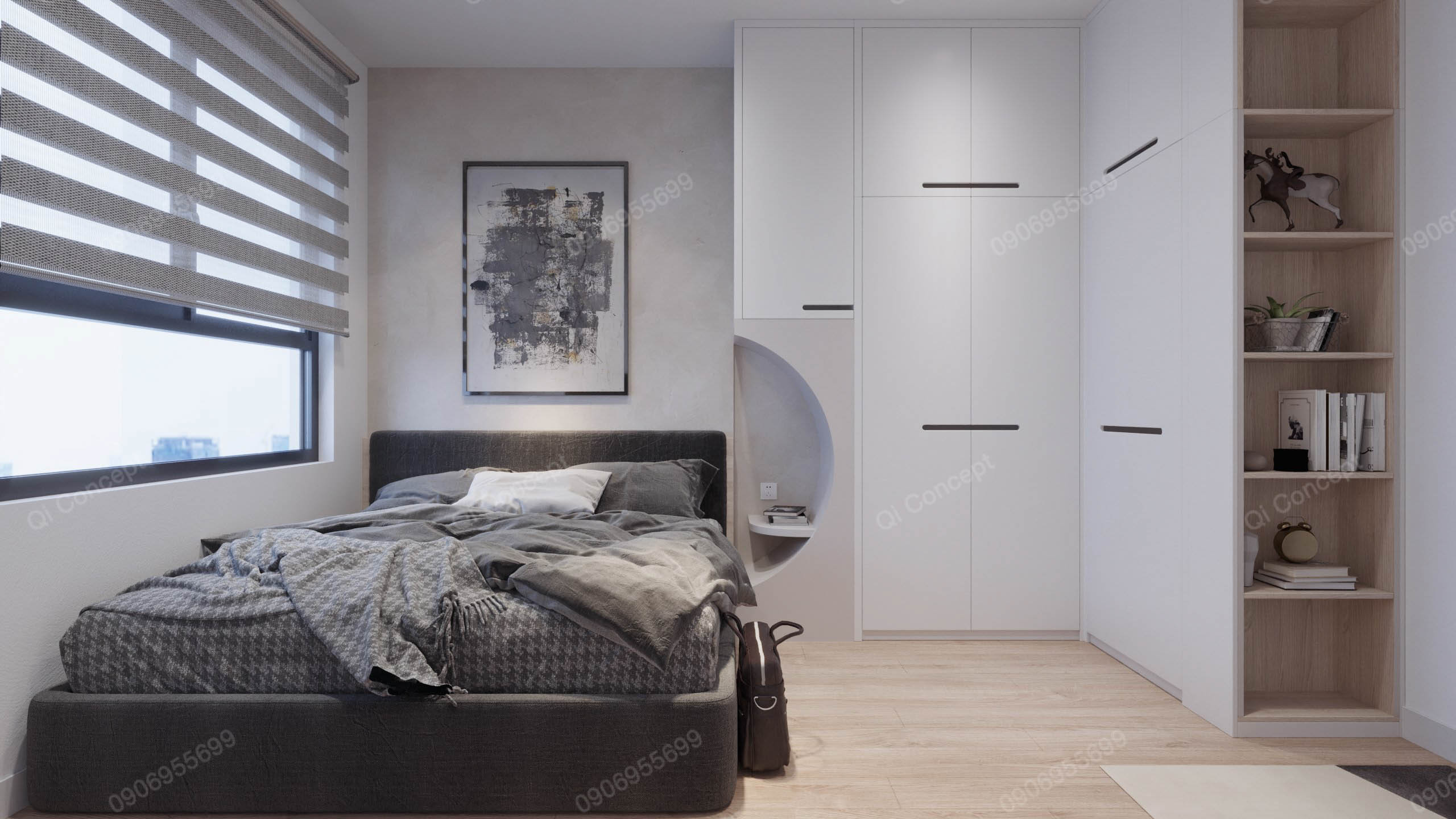 Mẫu thiết kế căn hộ Q7 Saigon Riverside Complex 1PN + 1 tone sáng
