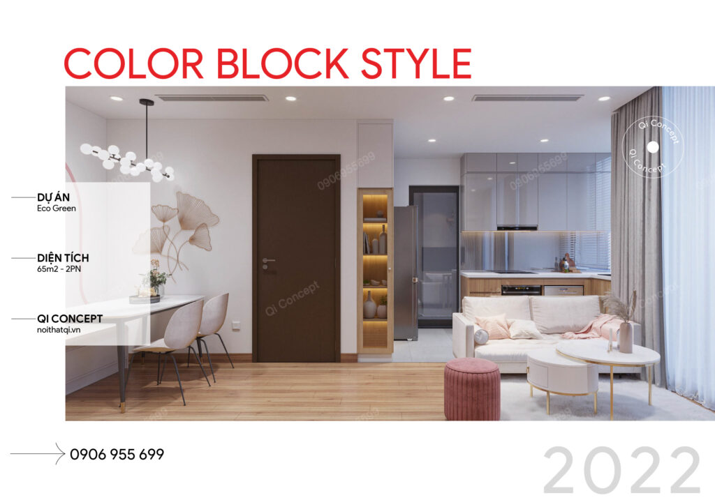 Thiết Kế Nội Thất Căn Hộ Eco Green Với Các Khối Màu Color Block