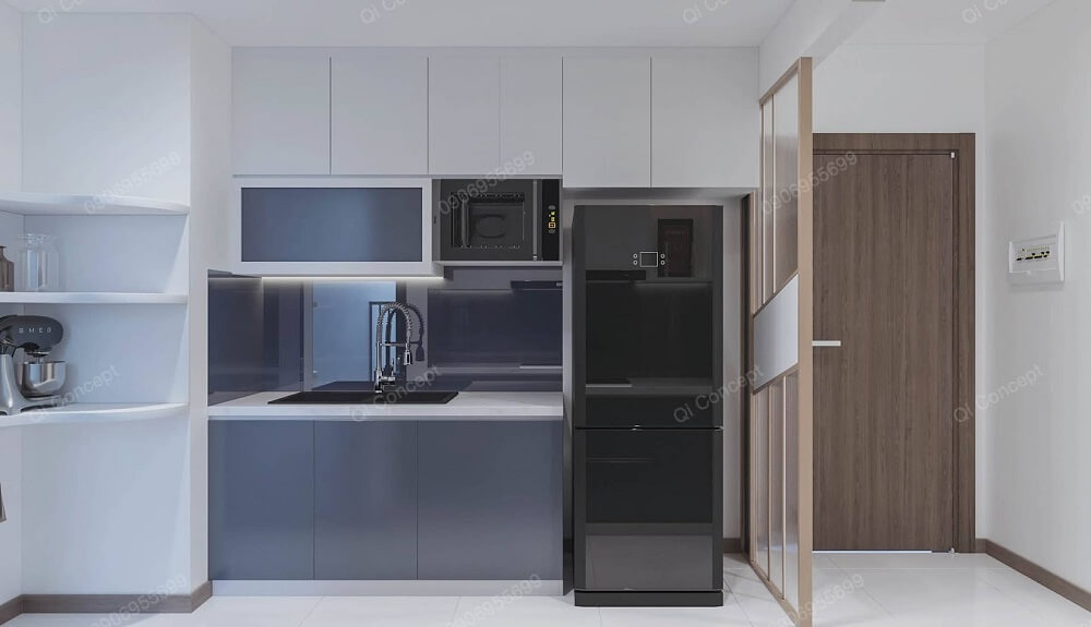 Layout bếp được thiết kế song song với nhau tạo không gian rộng rãi khi nấu nướng