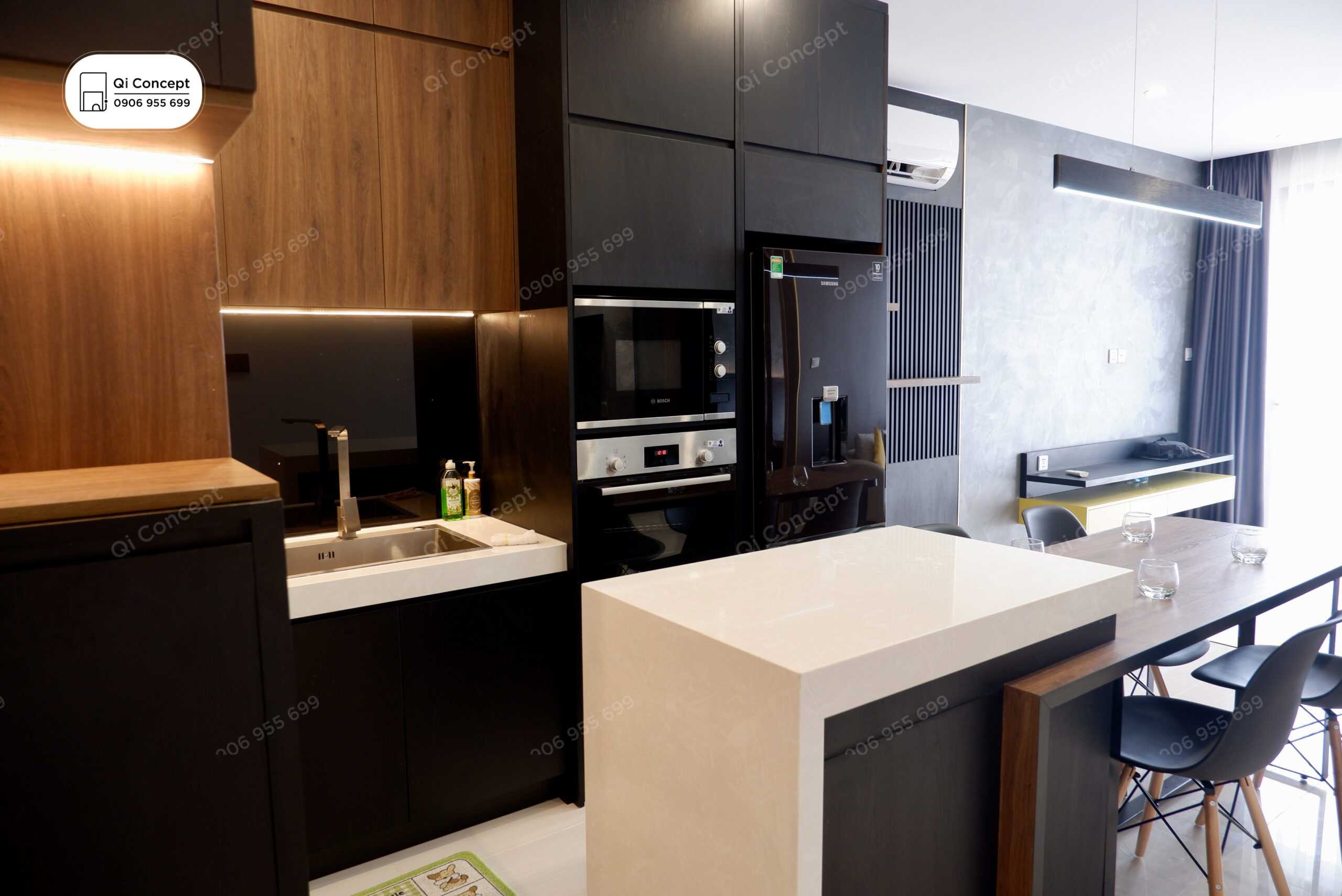 Chi tiết tủ bếp kịch trần tối ưu diện tích.