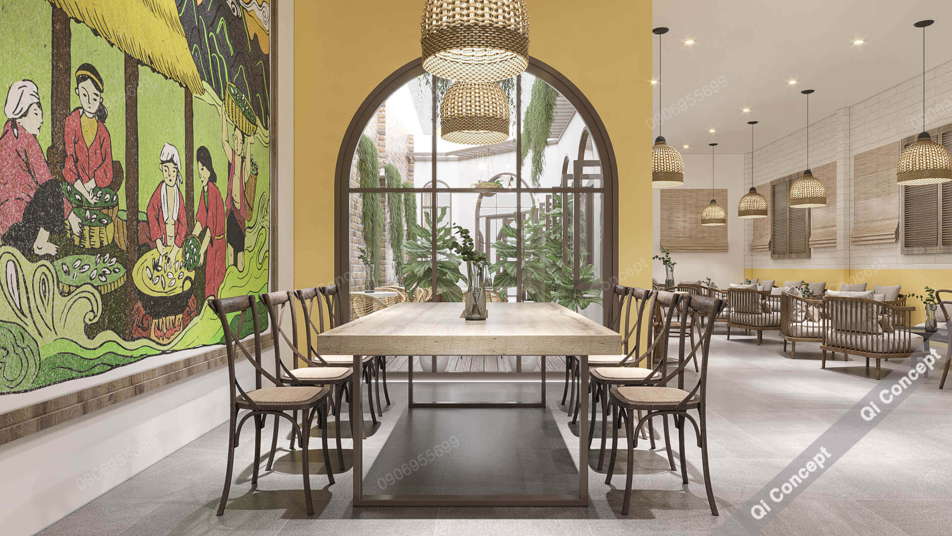 Phối màu một cách hợp lý là yếu tố rất quan trọng trong thiết kế nội thất nhà hàng đẹp