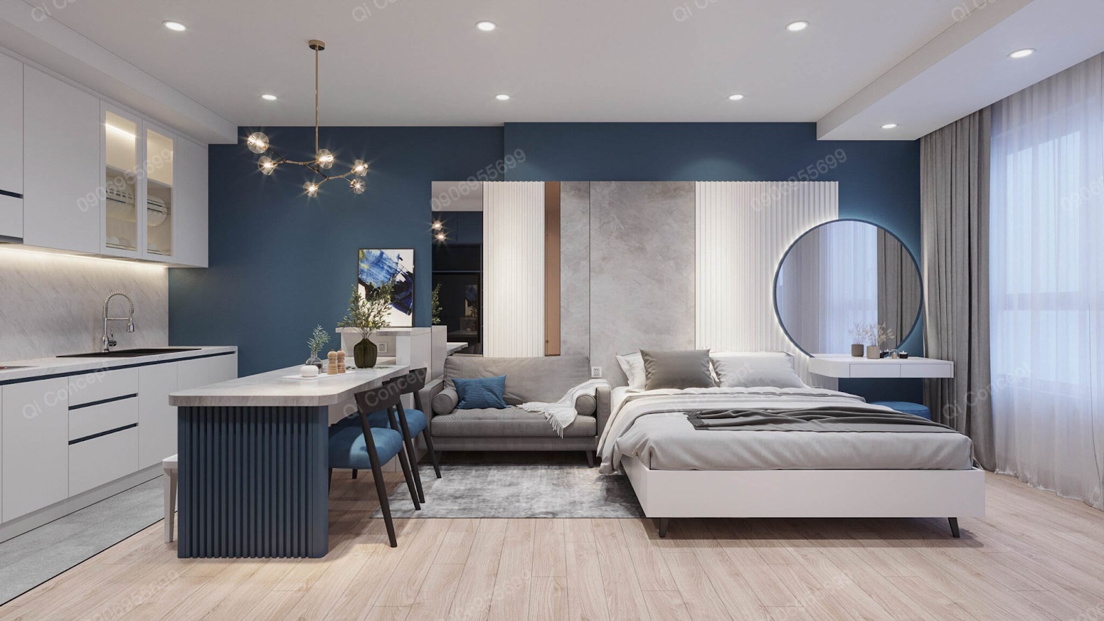 Mẫu thiết kế căn hộ studio với phong cách hiện đại