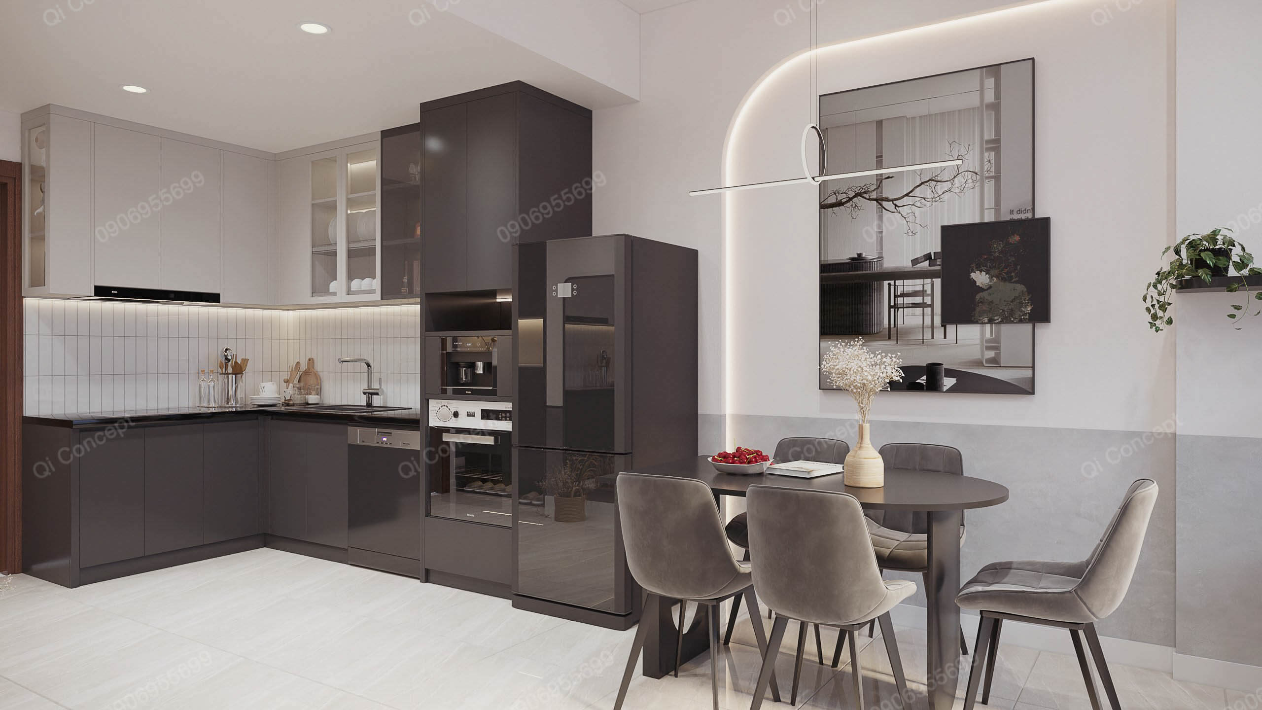 Phòng bếp đầy đủ tiện nghi của căn hộ 