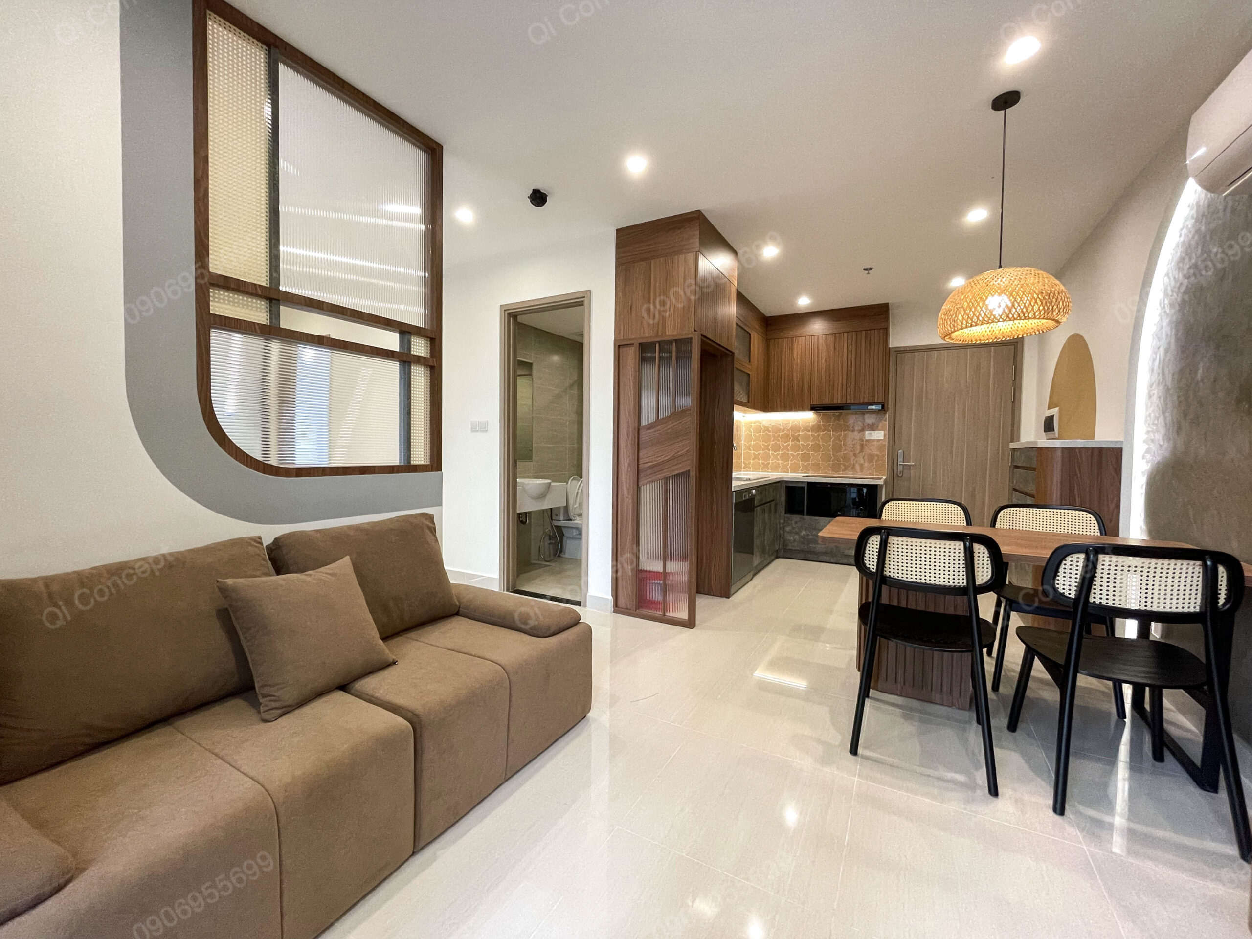 Nghiệm thu thực tế phòng khách Japandi tại The Origami.