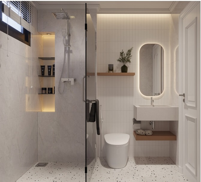 Nhà WC được lấy ô thoáng để lấy khí và ánh sáng thiên nhiên