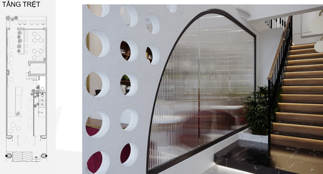 Lối thang lên khu nhà ở. 