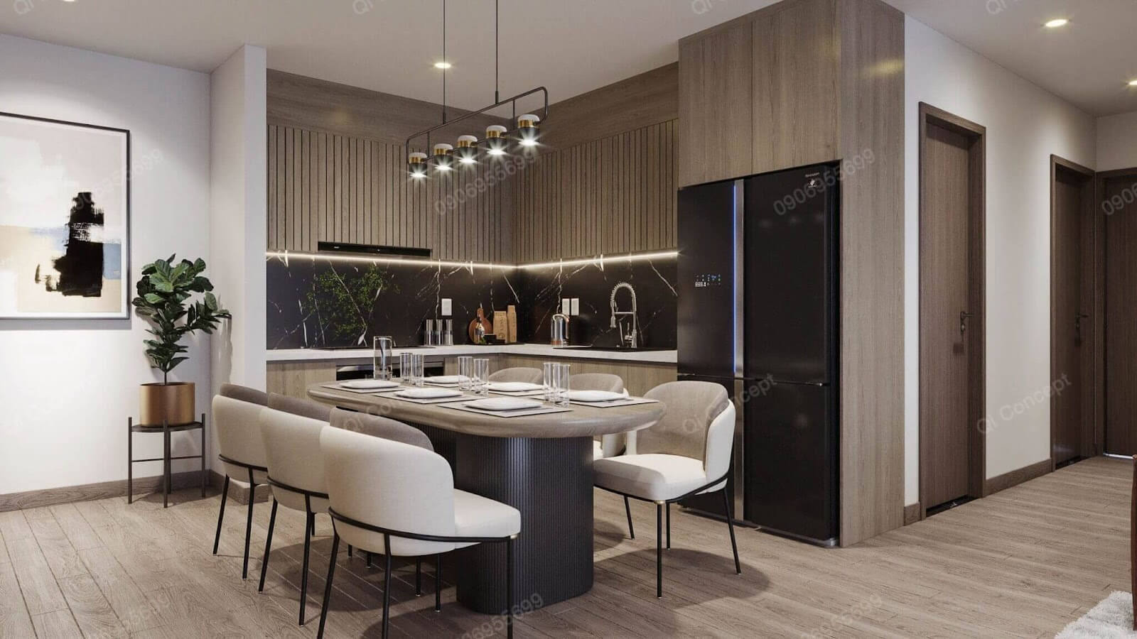 Nội thất bếp phong cách Taiwan - Thiết kế bàn ăn gỗ.