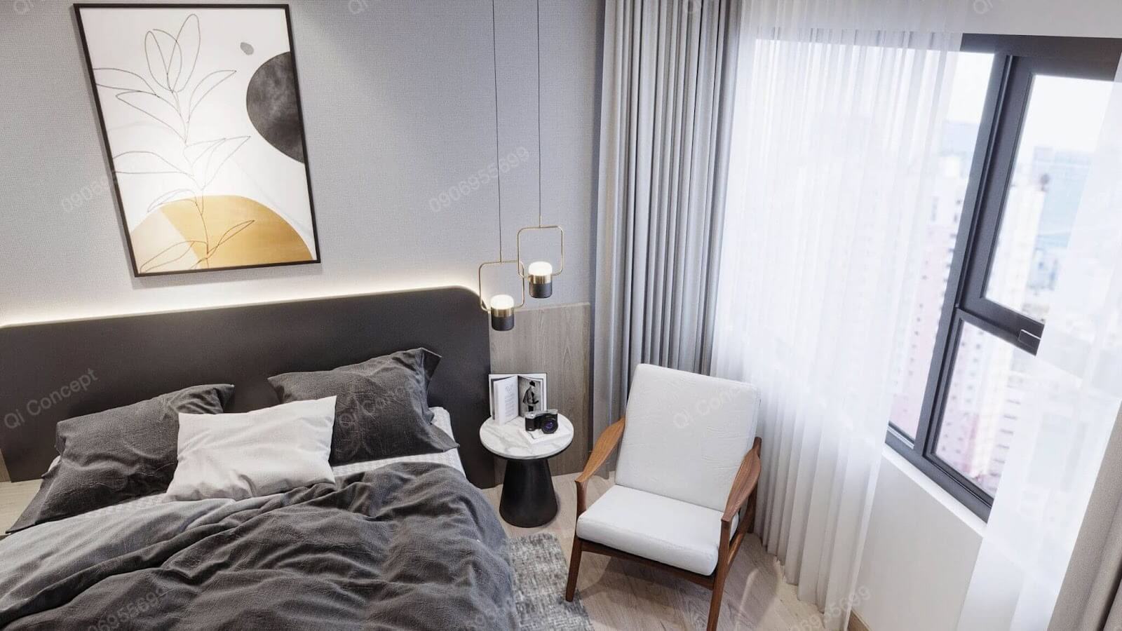 Thiết kế phòng ngủ Master phong cách Taiwan - Tông màu xám và be nhẹ nhàng.