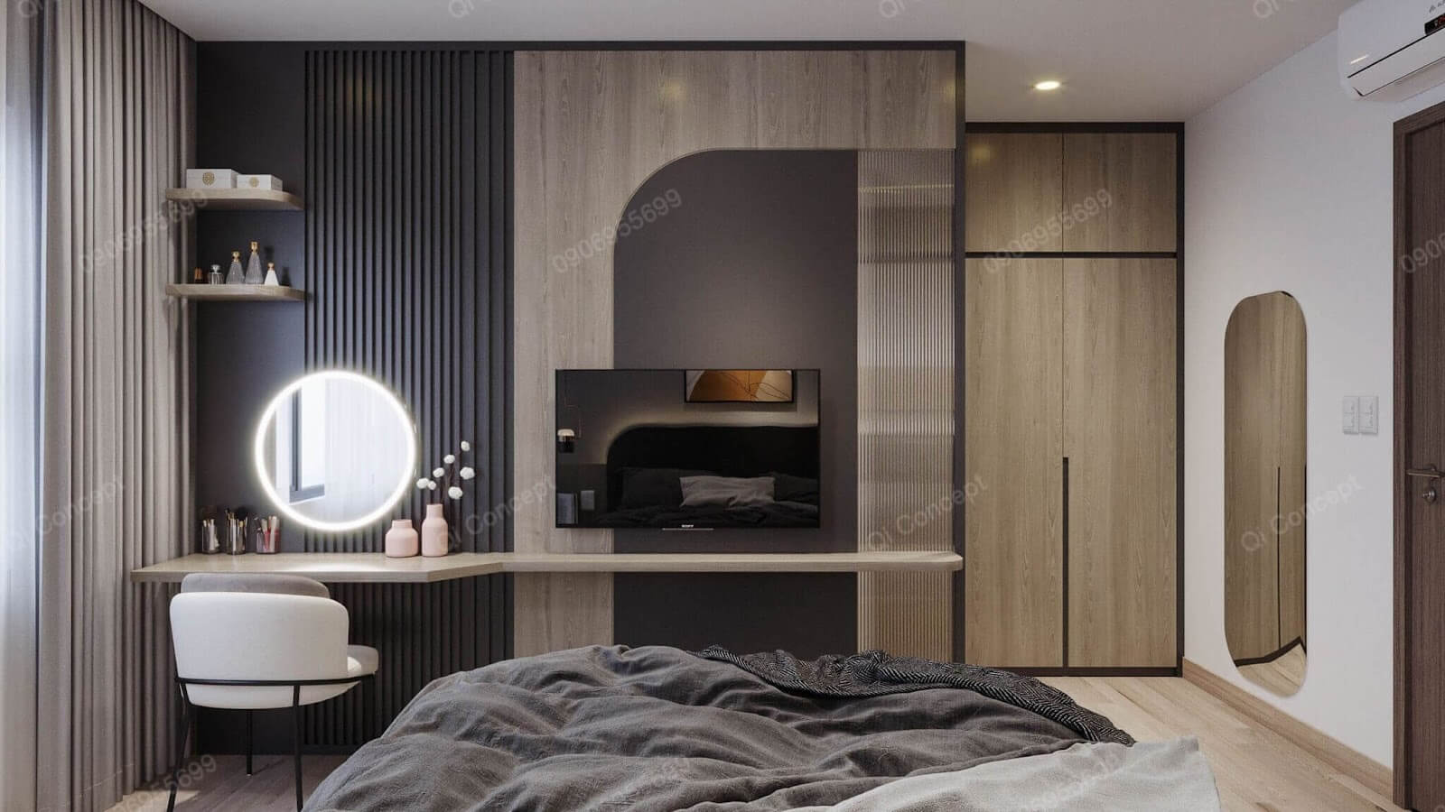 Phòng ngủ master phong cách Taiwan - Thiết kế nội thất tích hợp.