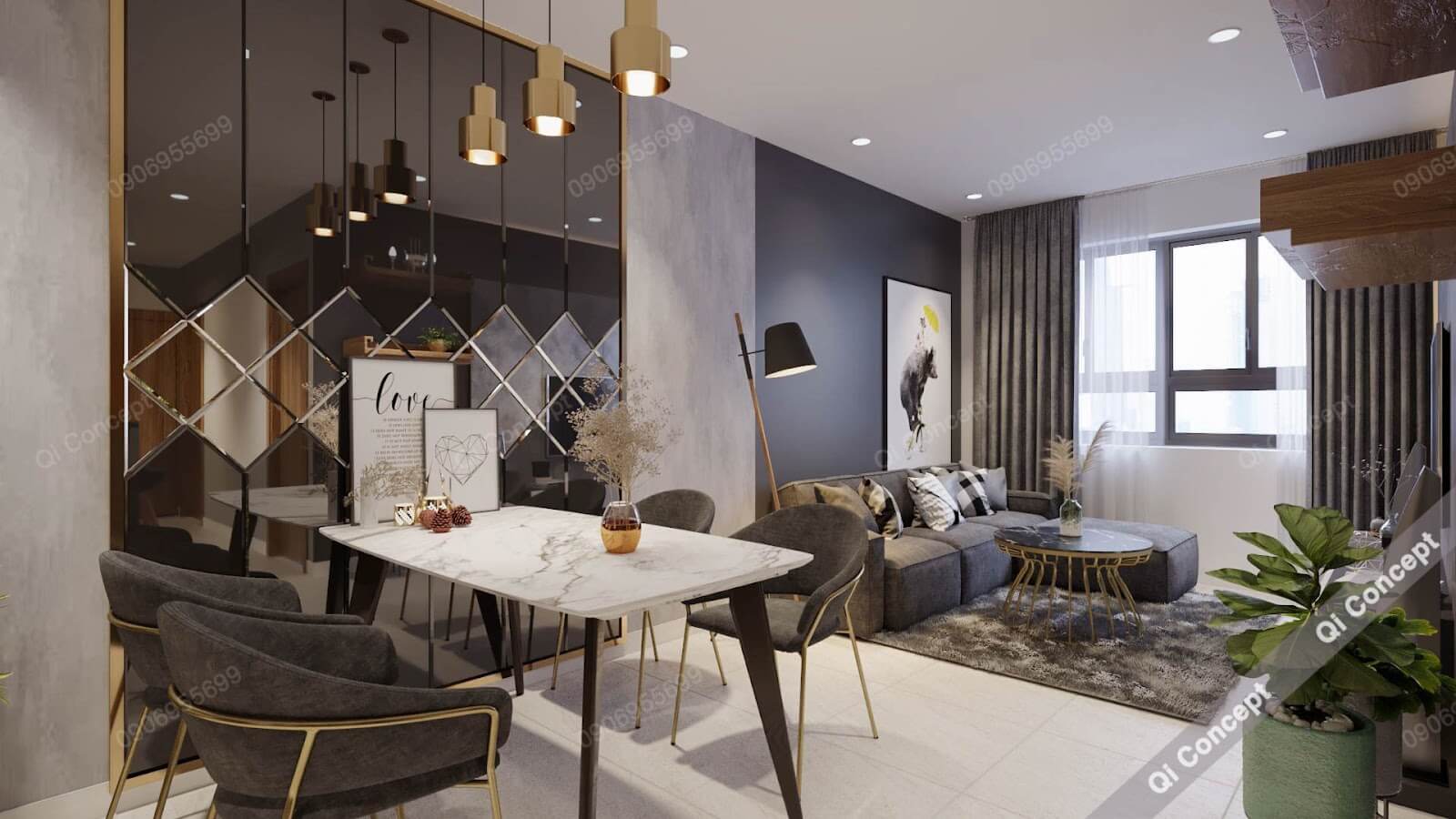 Thiết kế nội thất phong cách Taiwanese - Khu vực phòng khách và bàn ăn.