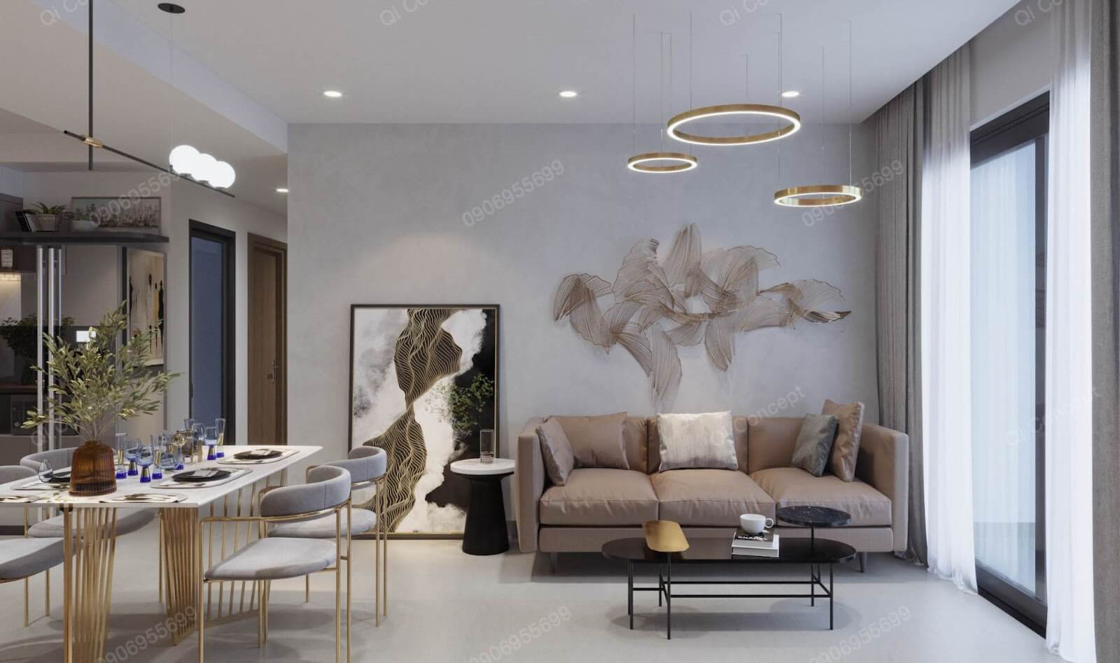 Thiết kế phòng khách phong cách Taiwan - Sử dụng ánh sáng và decor nghệ thuật.