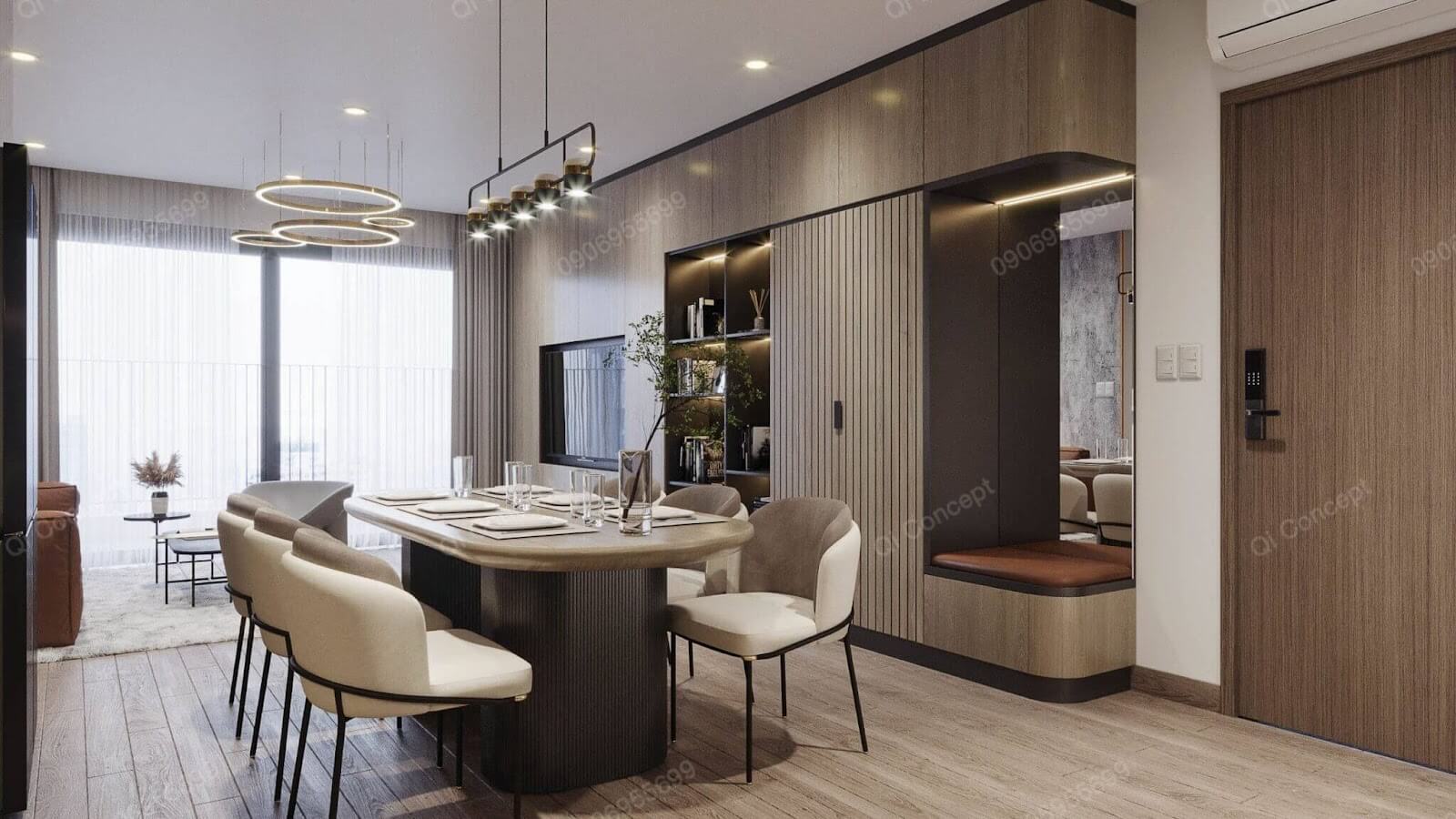 Nội thất phong cách Taiwan - Bàn ăn và tủ trang trí đa năng.