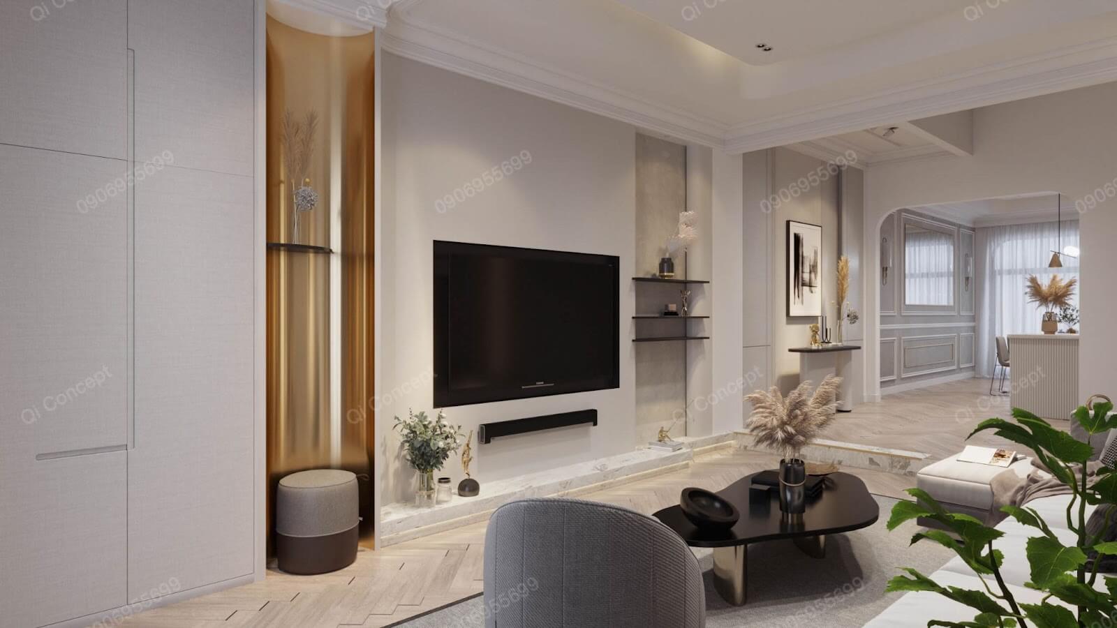 Phòng khách mang màu sắc vô cùng hiện đại