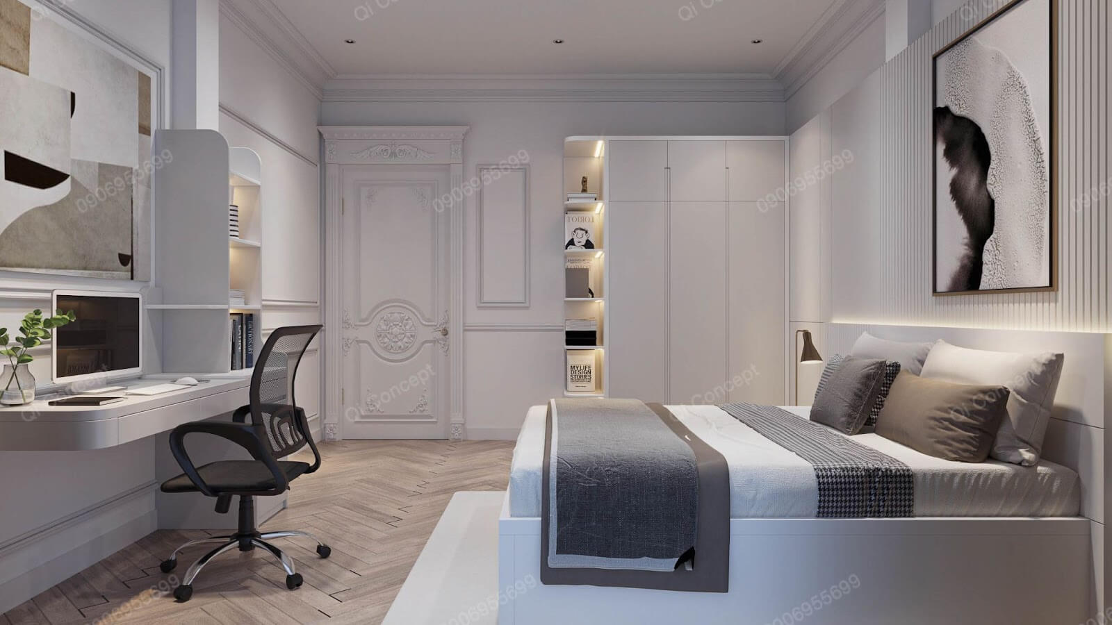 Phòng ngủ phụ ấm cúng, tích hợp khu vực làm việc