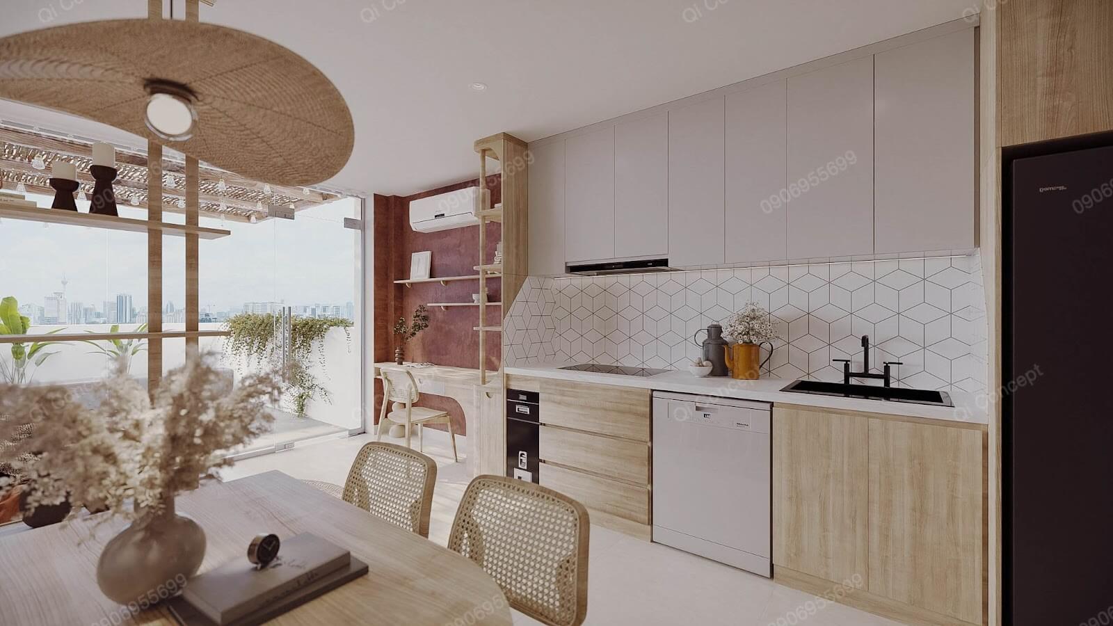 Hệ bếp chữ I tiện dụng, đáp ứng công năng sử dụng cho gia chủ