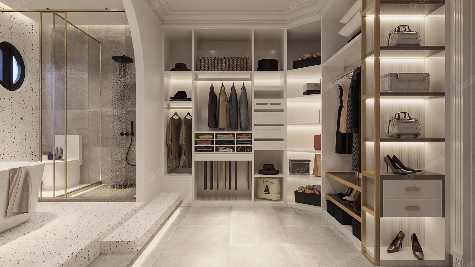 Phòng thay đồ được liên thông với phòng tắm tạo sự tiện dụng