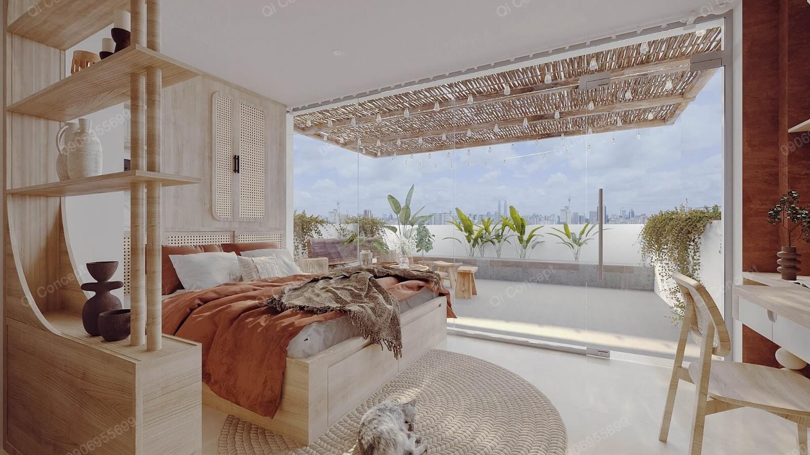 Toàn bộ căn hộ khoác lên mình màu nâu gỗ sáng sang trọng