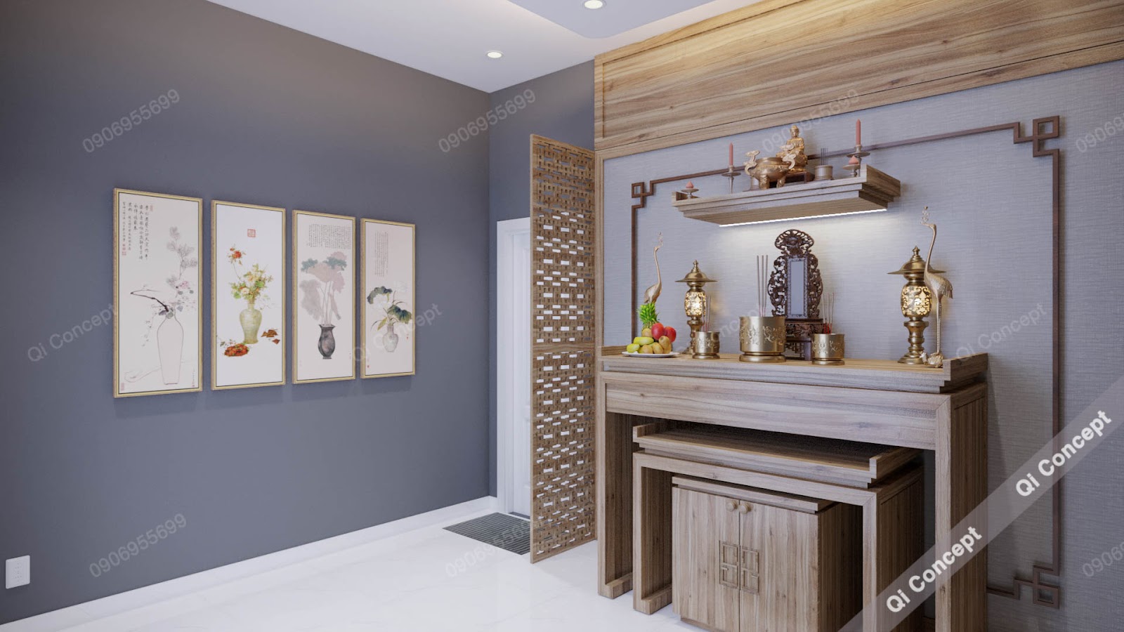 Thiết kế phòng thờ nhà phố hợp phong thủy