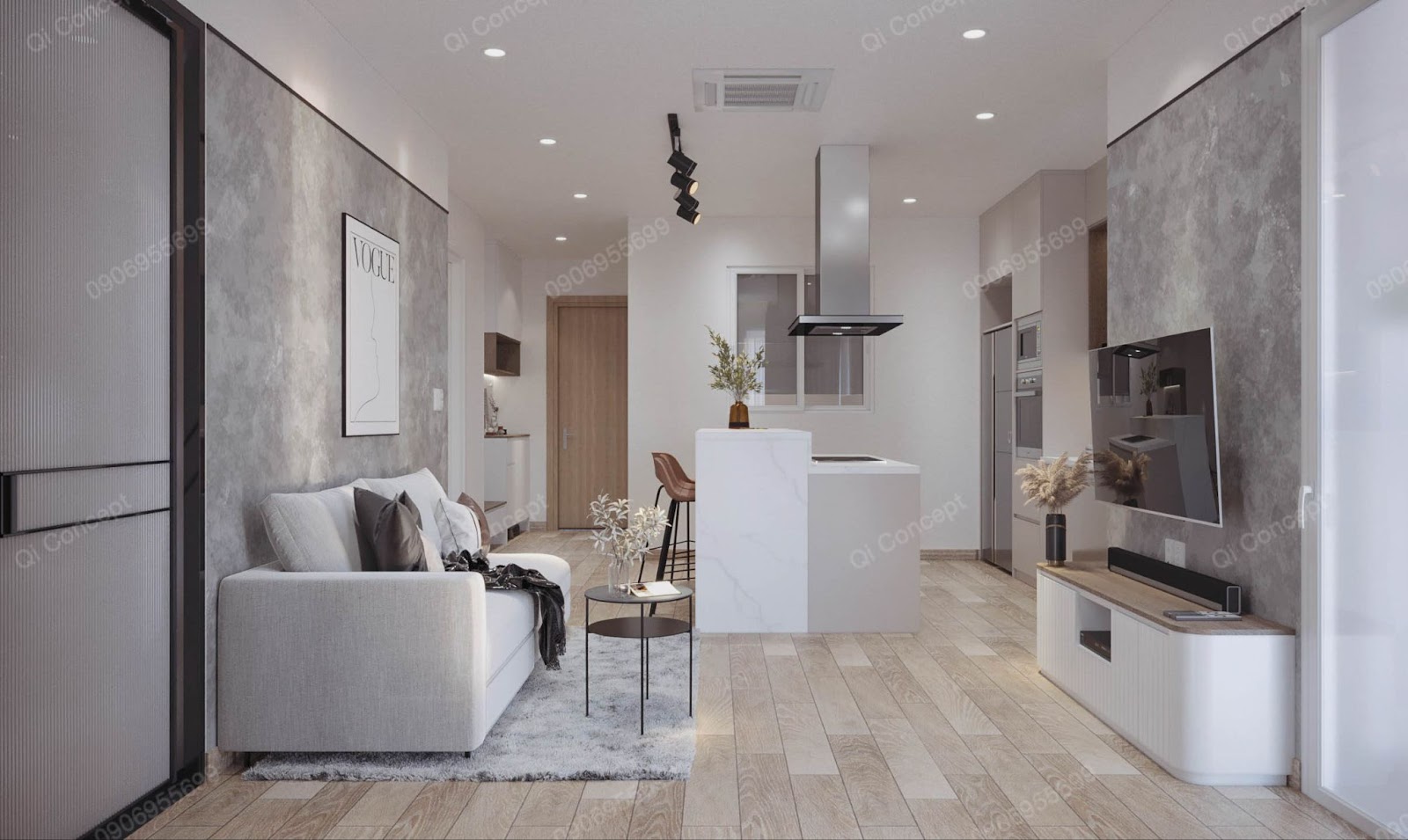 Không gian phòng khách nhà phố thông thoáng, hiện đại