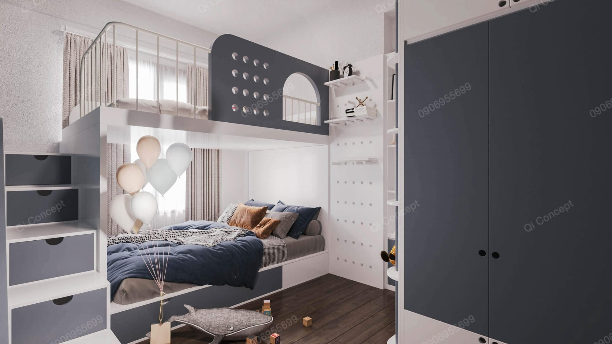 Không gian phòng ngủ của trẻ tinh nghịch, năng động