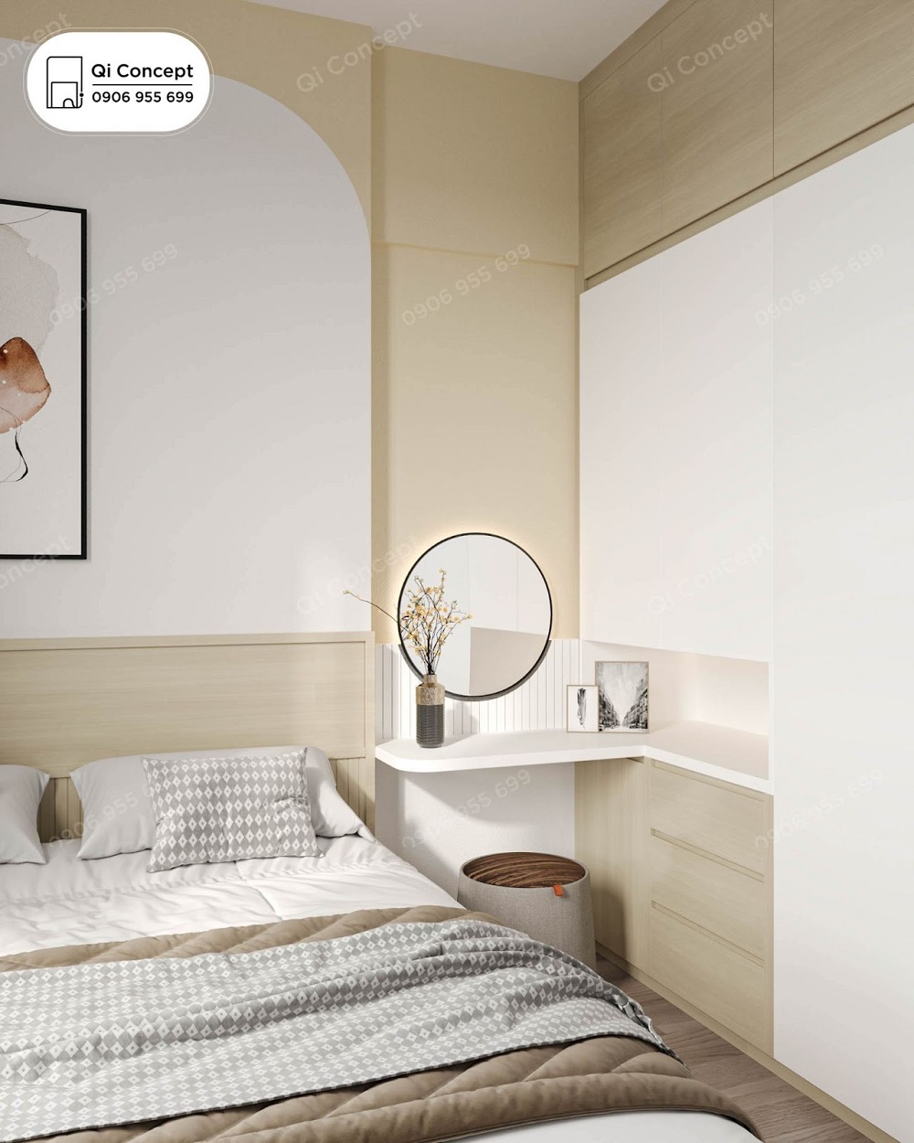 Điểm nhấn gương bàn trang điểm cho phòng ngủ master