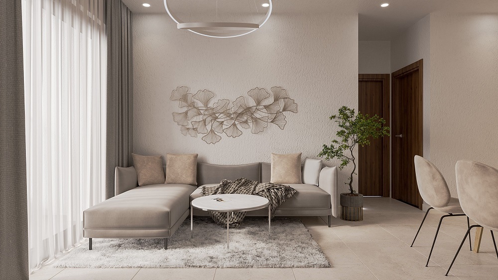 Trang trí phòng khách theo phong cách hiện đại tone beige/nude/kem/nâu