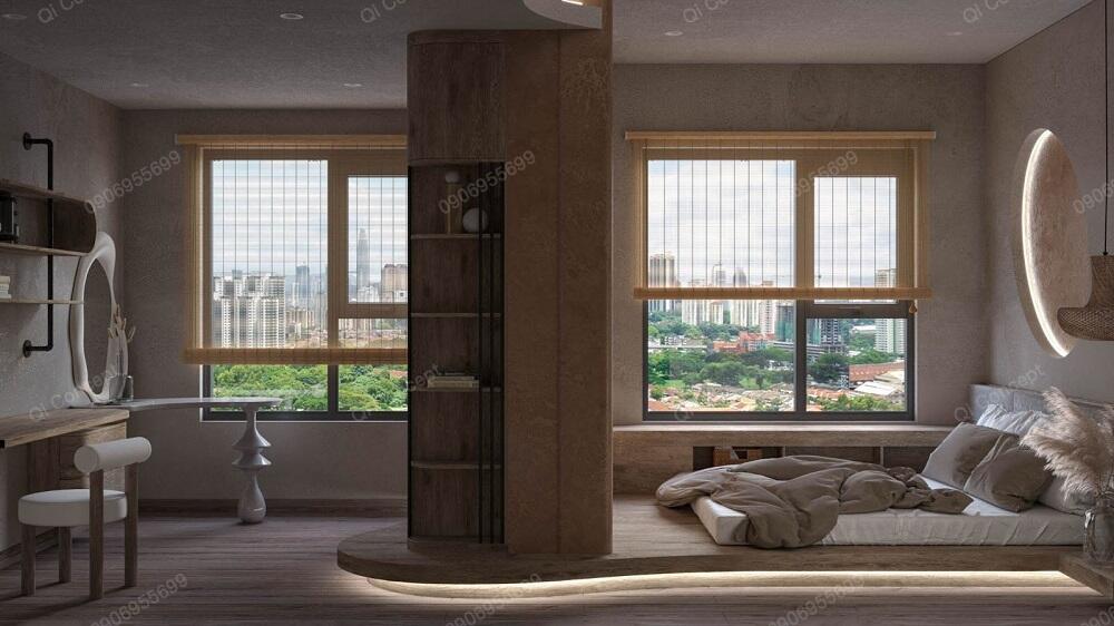 Một mẫu phòng ngủ khác được thiết kế theo phong cách wabi sabi.