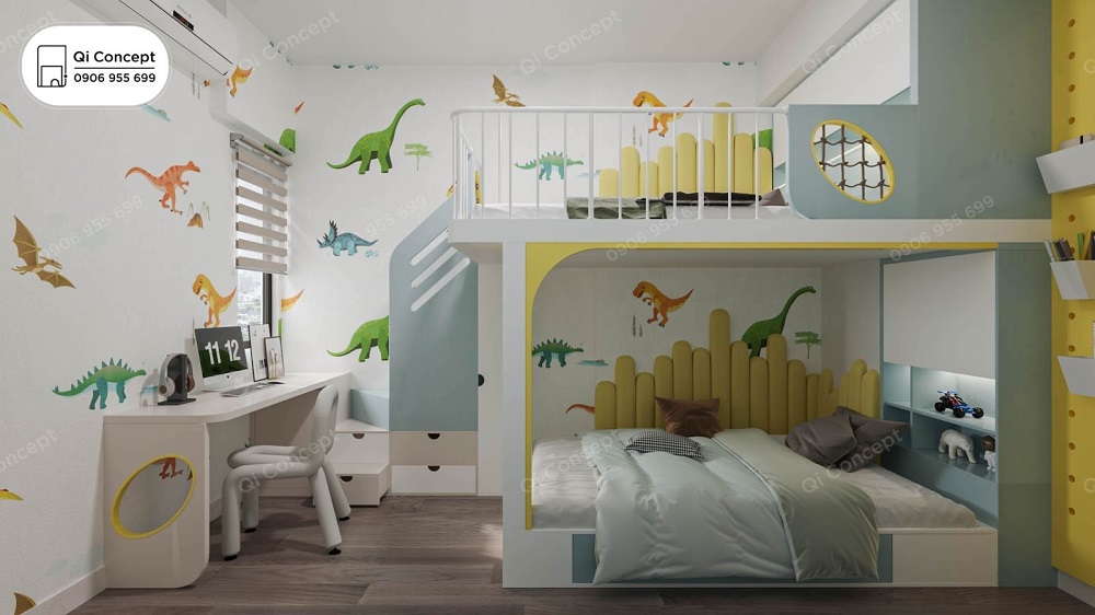 View toàn cảnh phòng ngủ cho bé năng động, tươi sáng