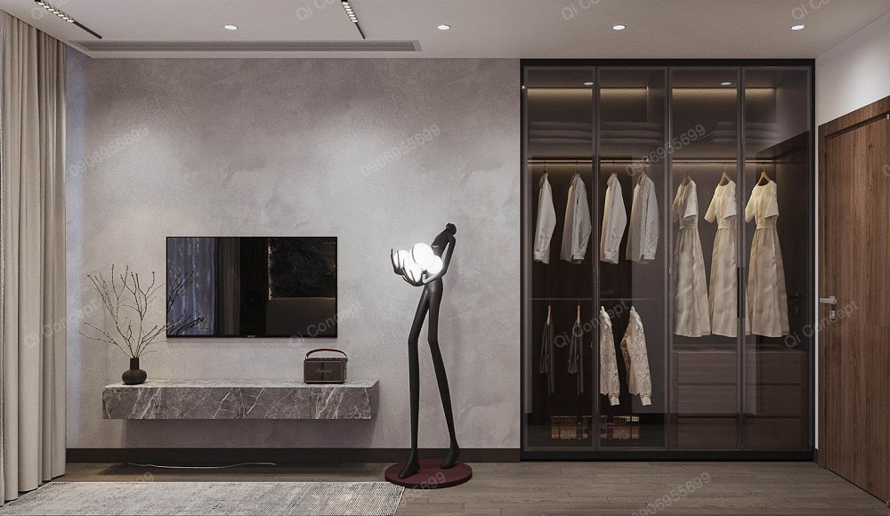 Điểm nhấn khác của phòng ngủ đến từ tượng đá đen kỳ bí