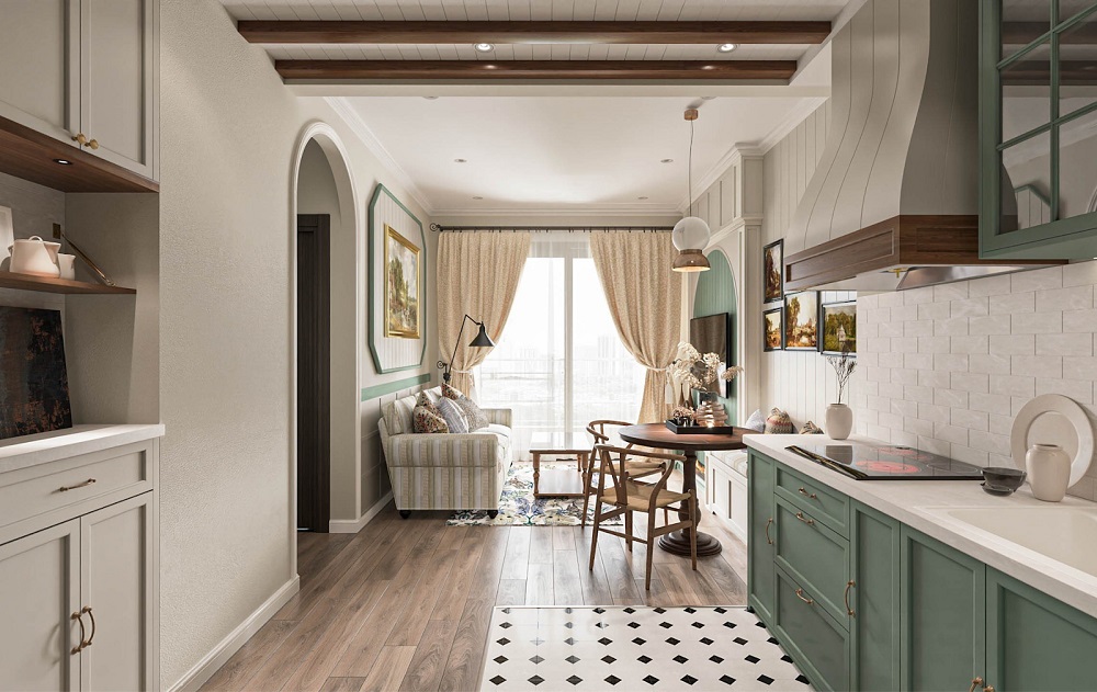 Gian bếp theo tone xanh, trắng lạ mắt của “đồng cỏ nội”