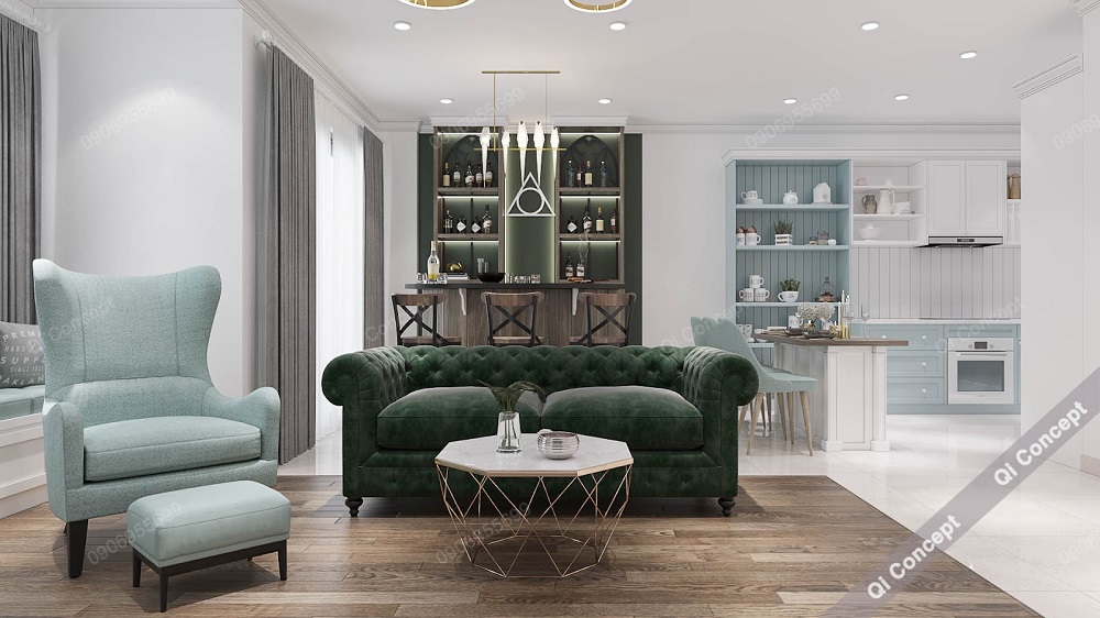 Không gian phòng khách vừa thanh khiết vừa sang trọng