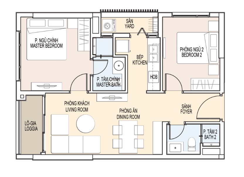Mặt cắt căn hộ 2 phòng ngủ của dự án De La Sol Block C