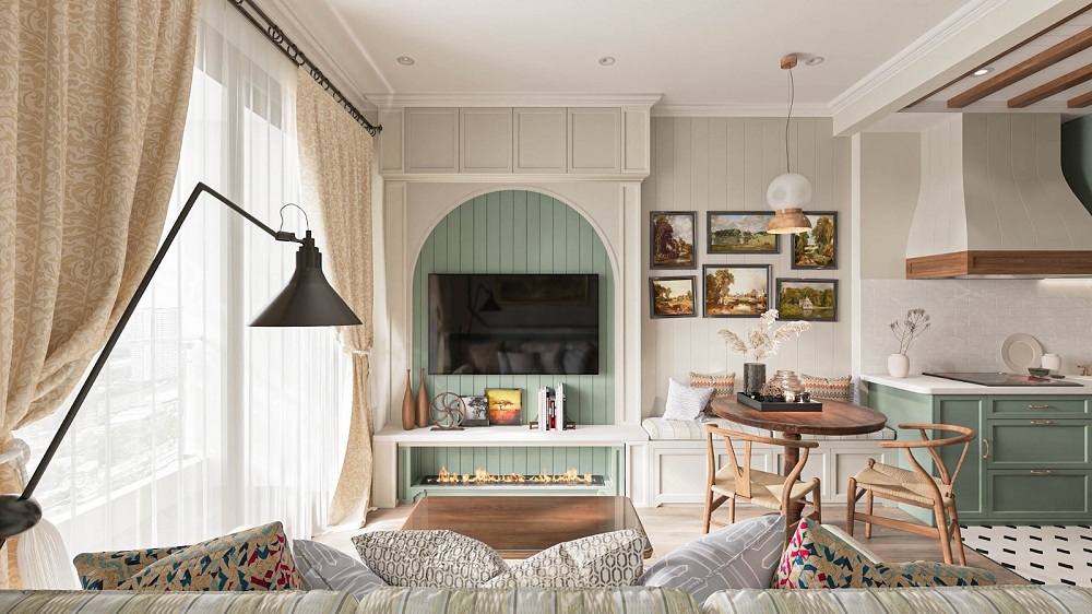 Phòng khách phong cách American country lãng mạn, nhẹ nhàng